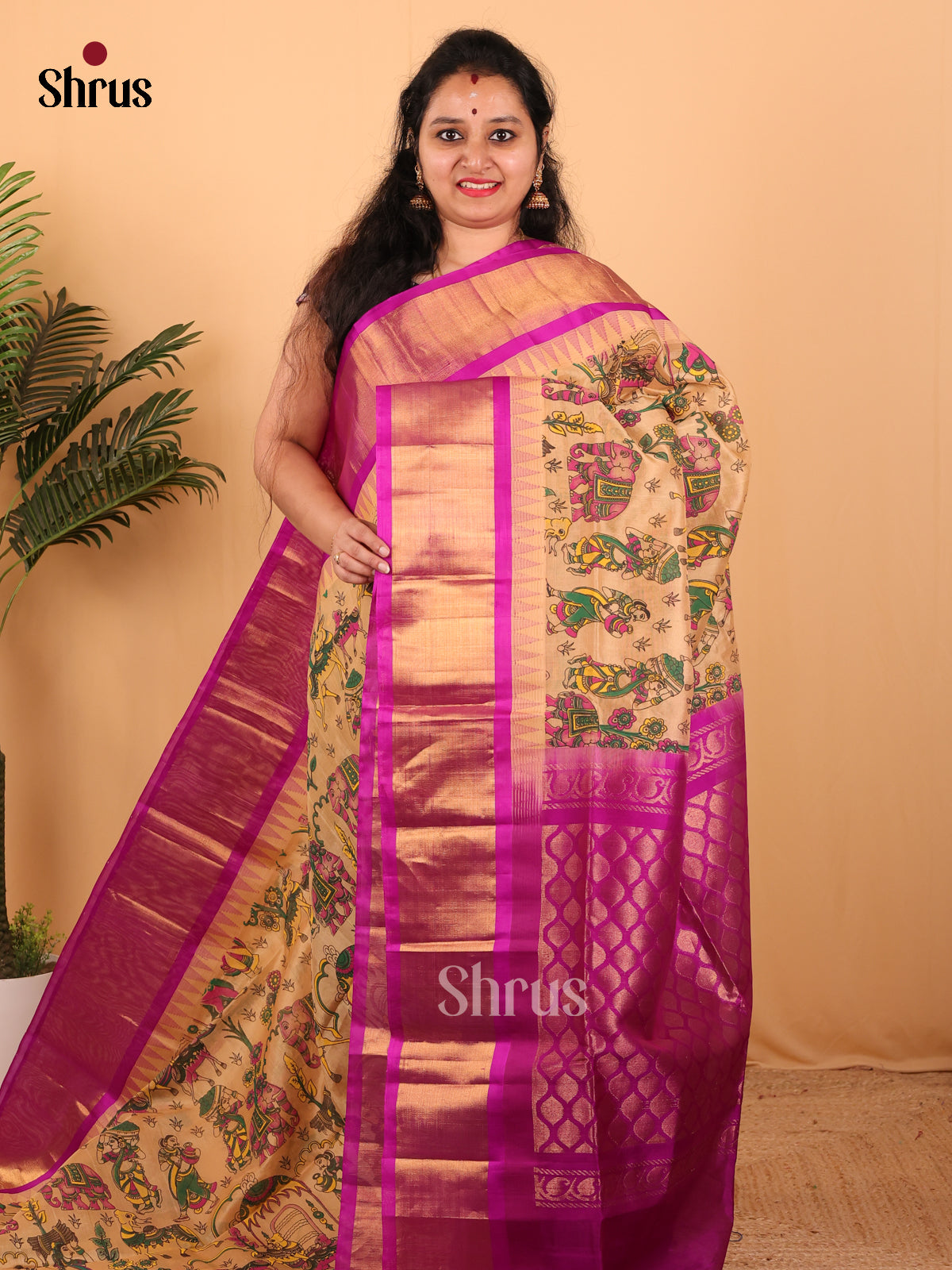 Sandal & Majenta - Hindolam Saree - Shop on Shrus.com