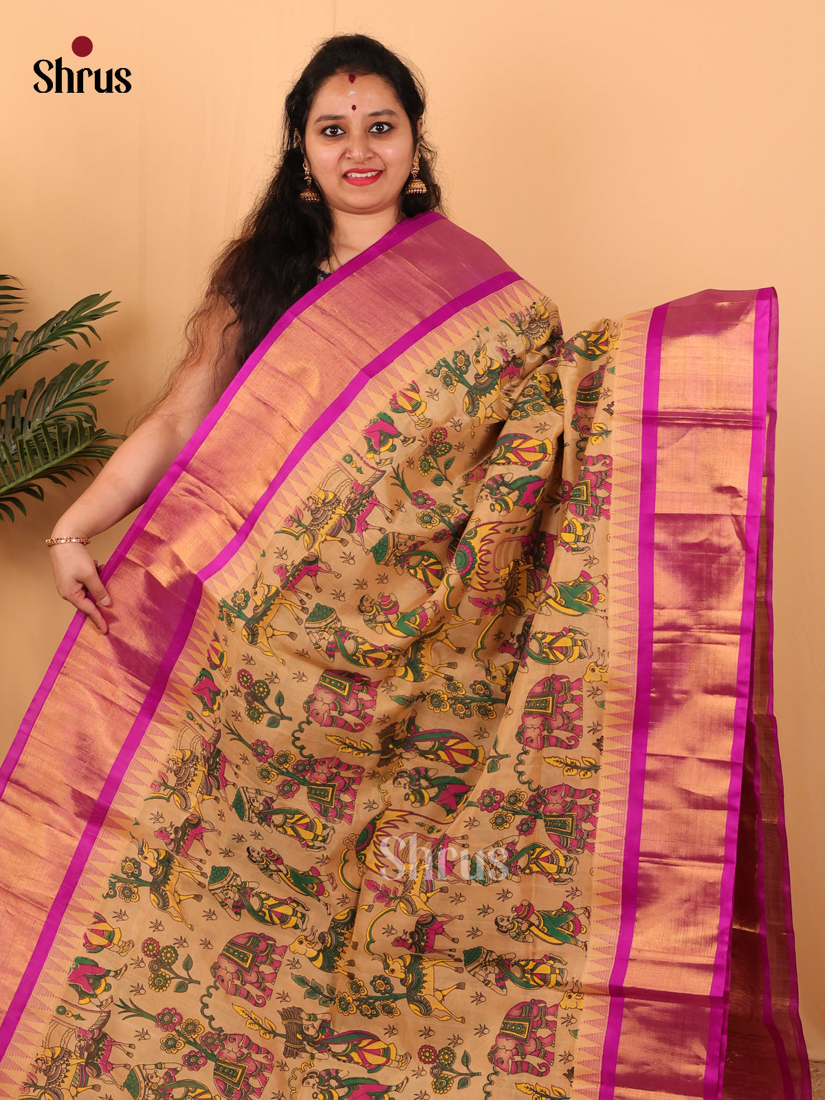 Sandal & Majenta - Hindolam Saree - Shop on Shrus.com