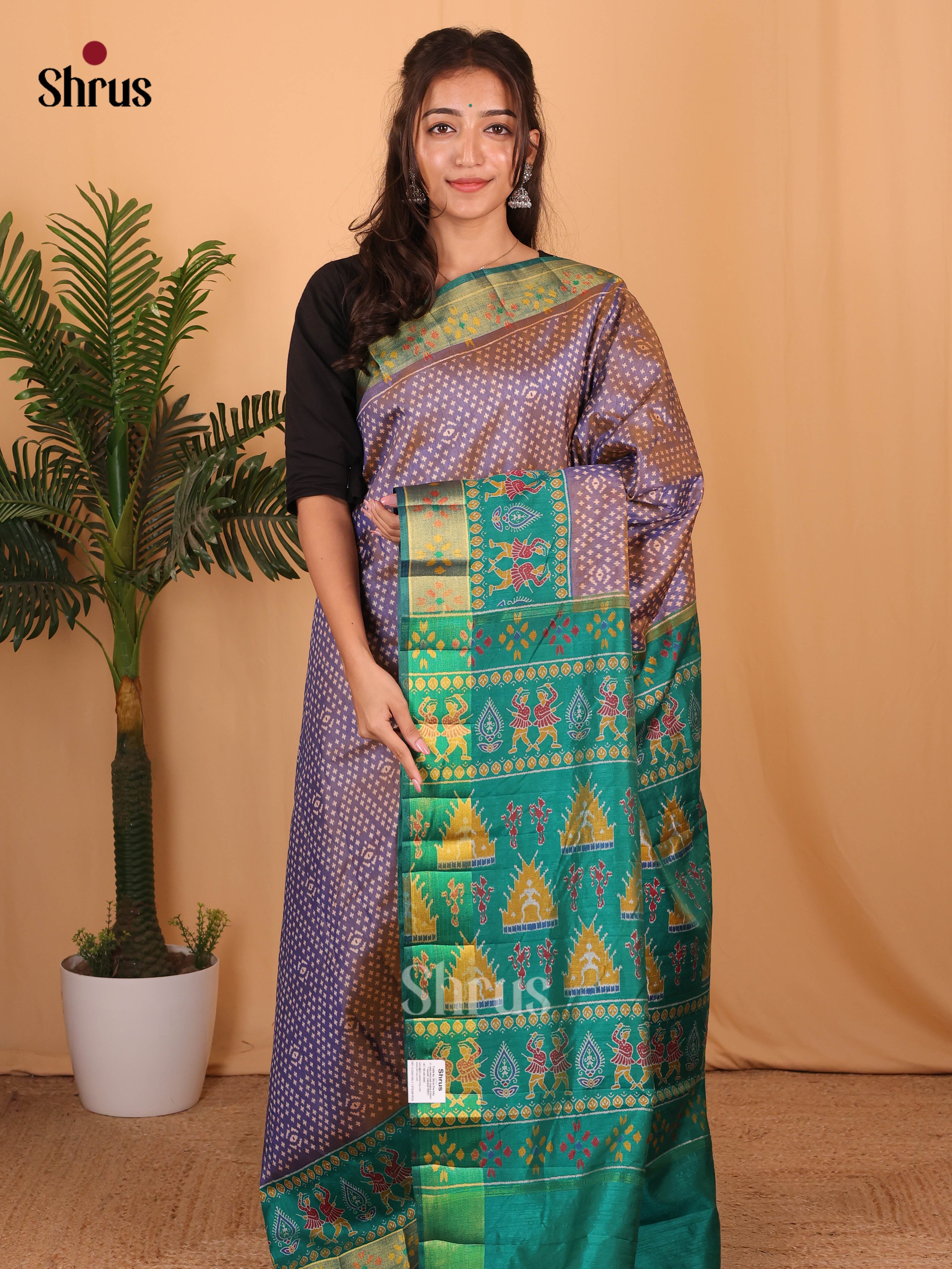 Purple & Green - Semi Patola Saree - Shop on Shrus.com