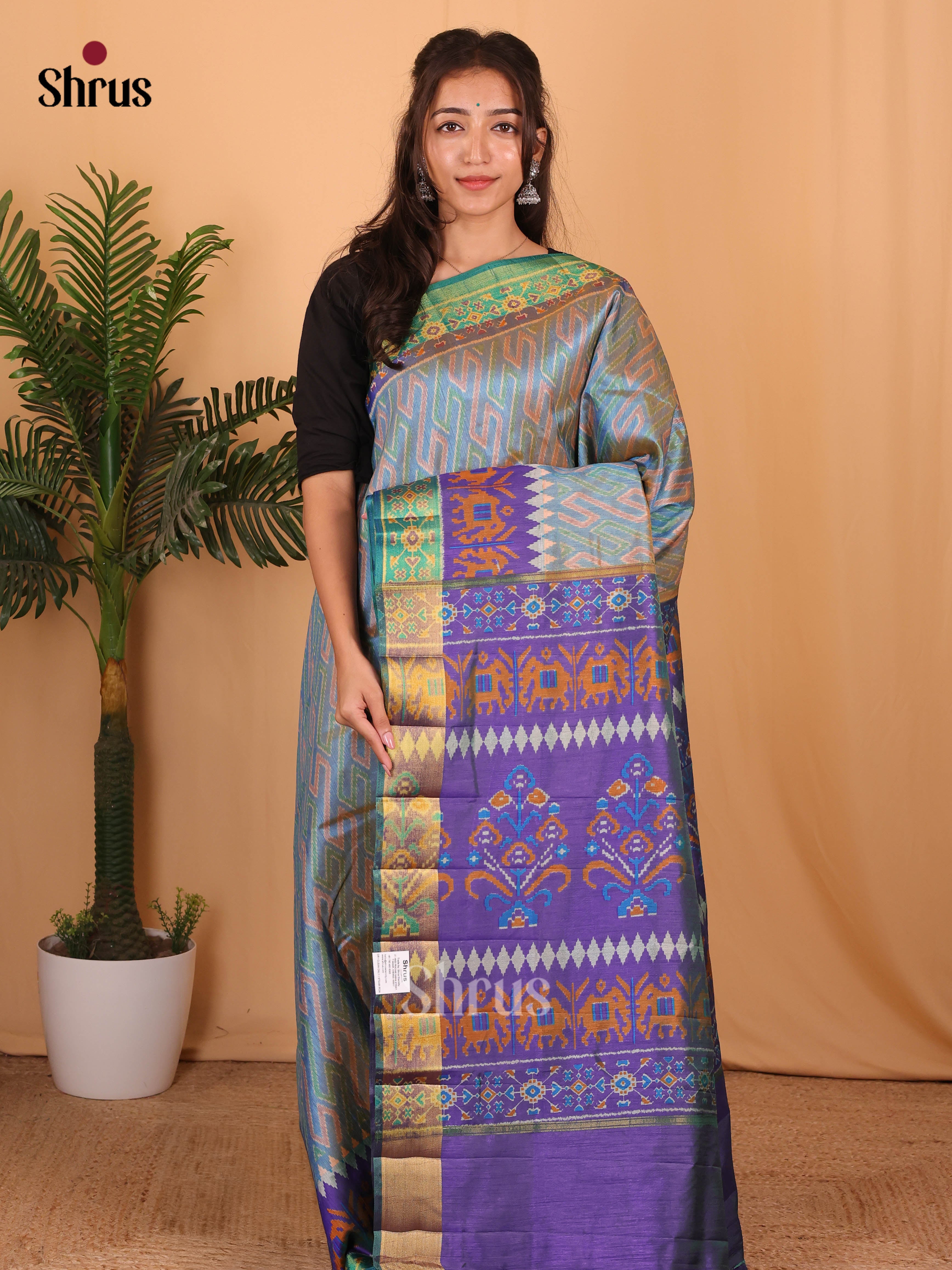 Double Shaded Blue & Purple - Semi Patola Saree - Shop on Shrus.com