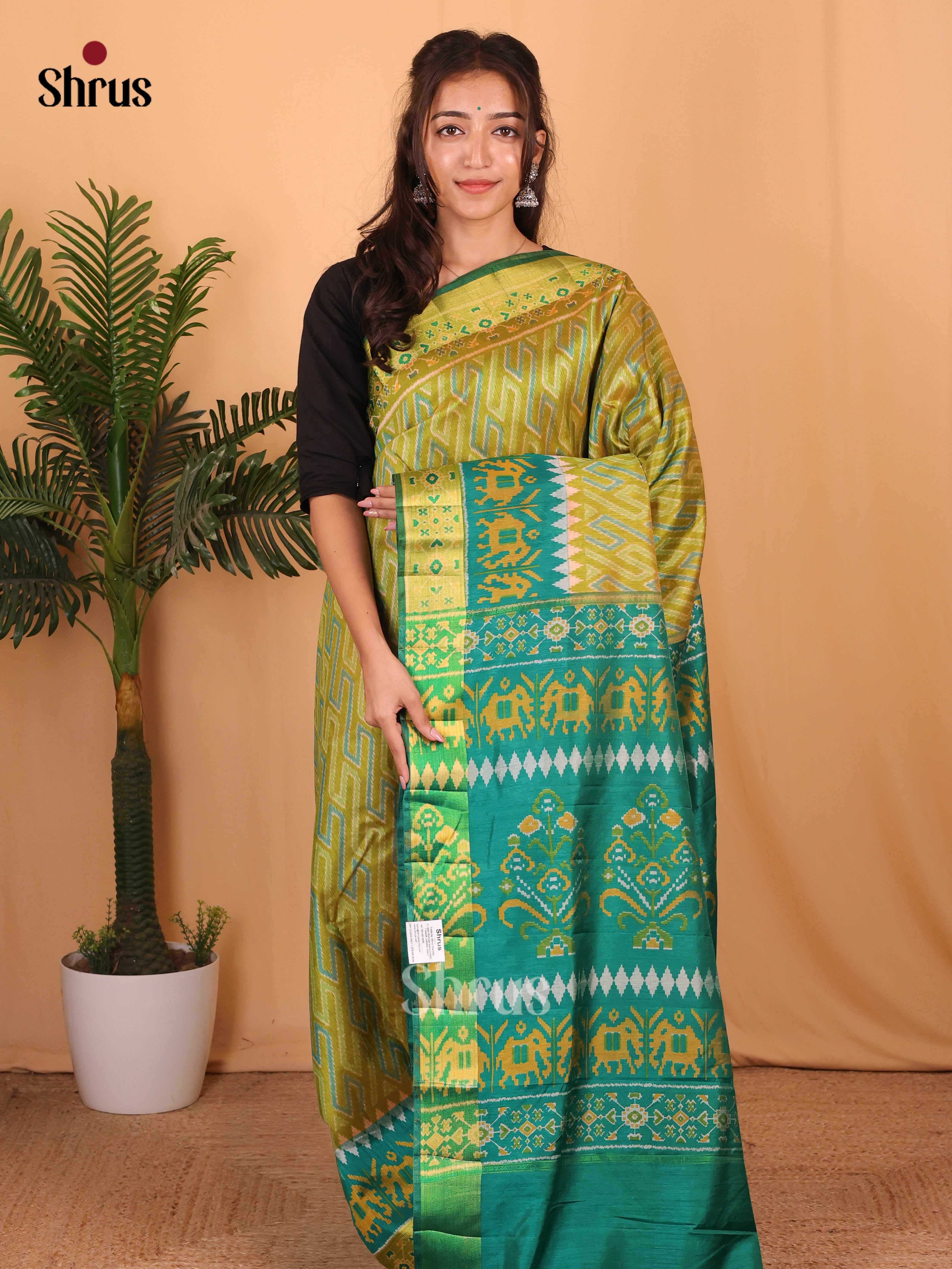 Lite Green & Green - Semi Patola Saree - Shop on Shrus.com
