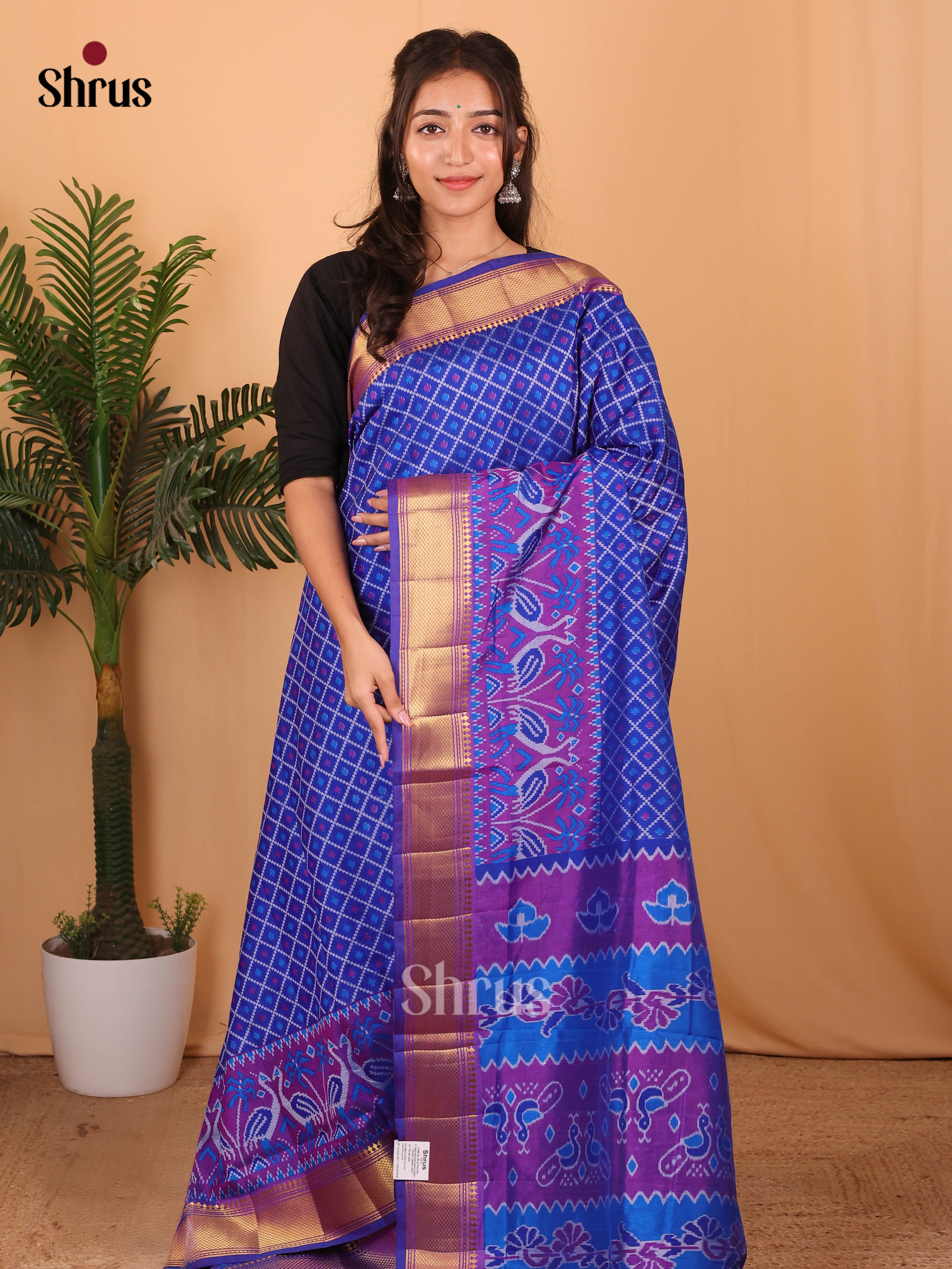 Blue & Purple- Semi Patola Saree - Shop on Shrus.com
