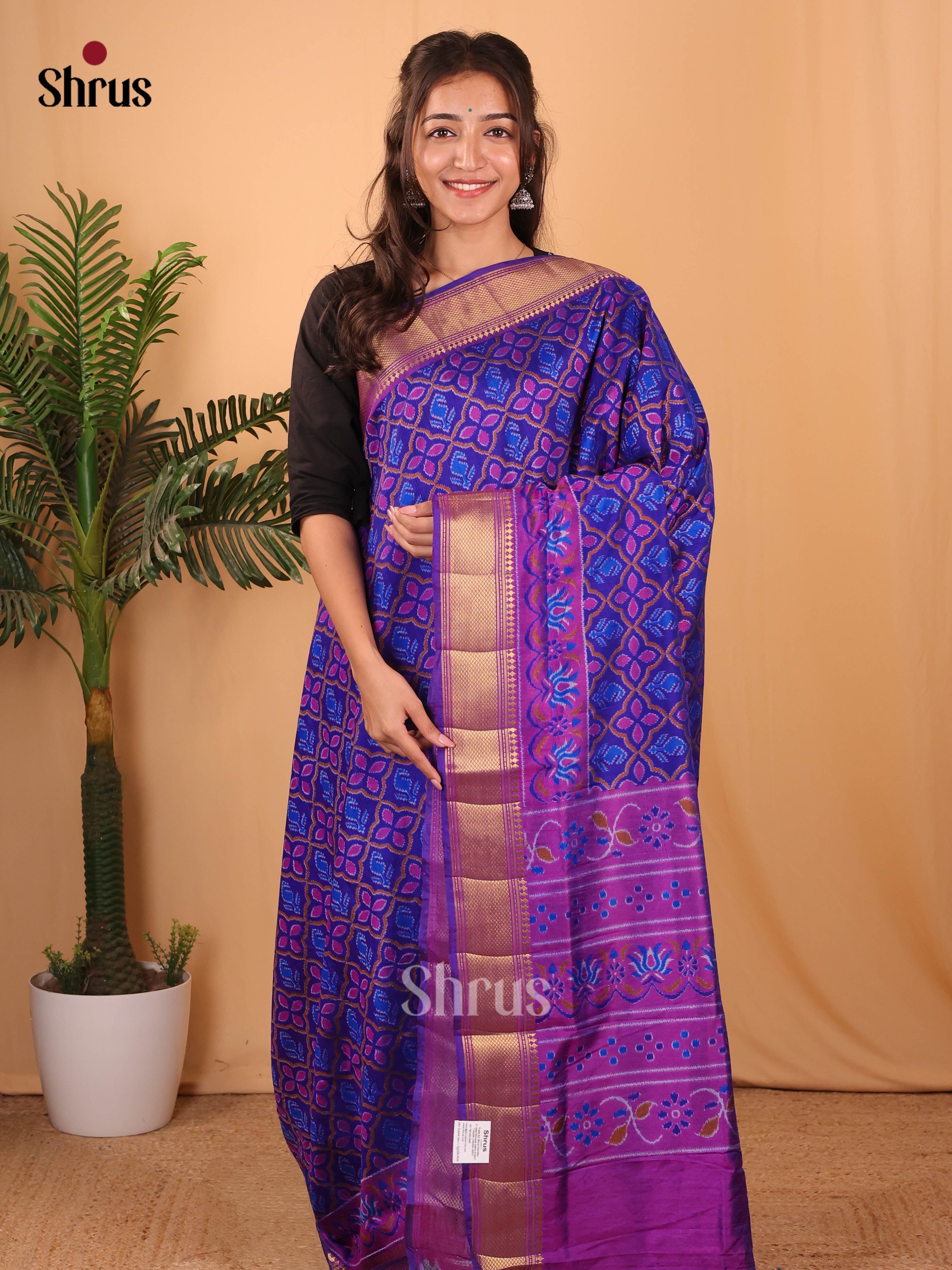 Blue & Purple - Semi Patola Saree - Shop on Shrus.com