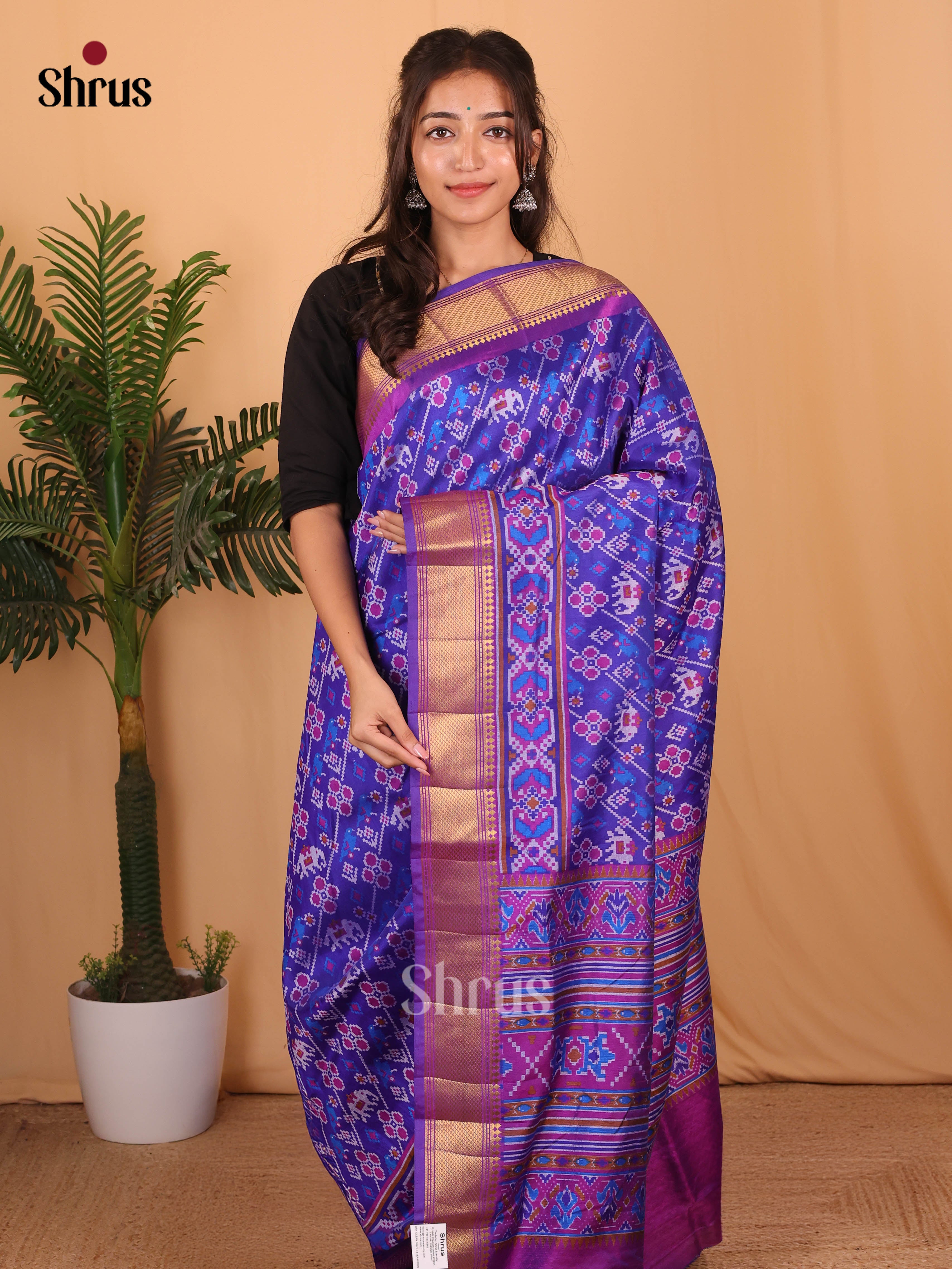 Blue & Purple- Semi Patola Saree - Shop on Shrus.com