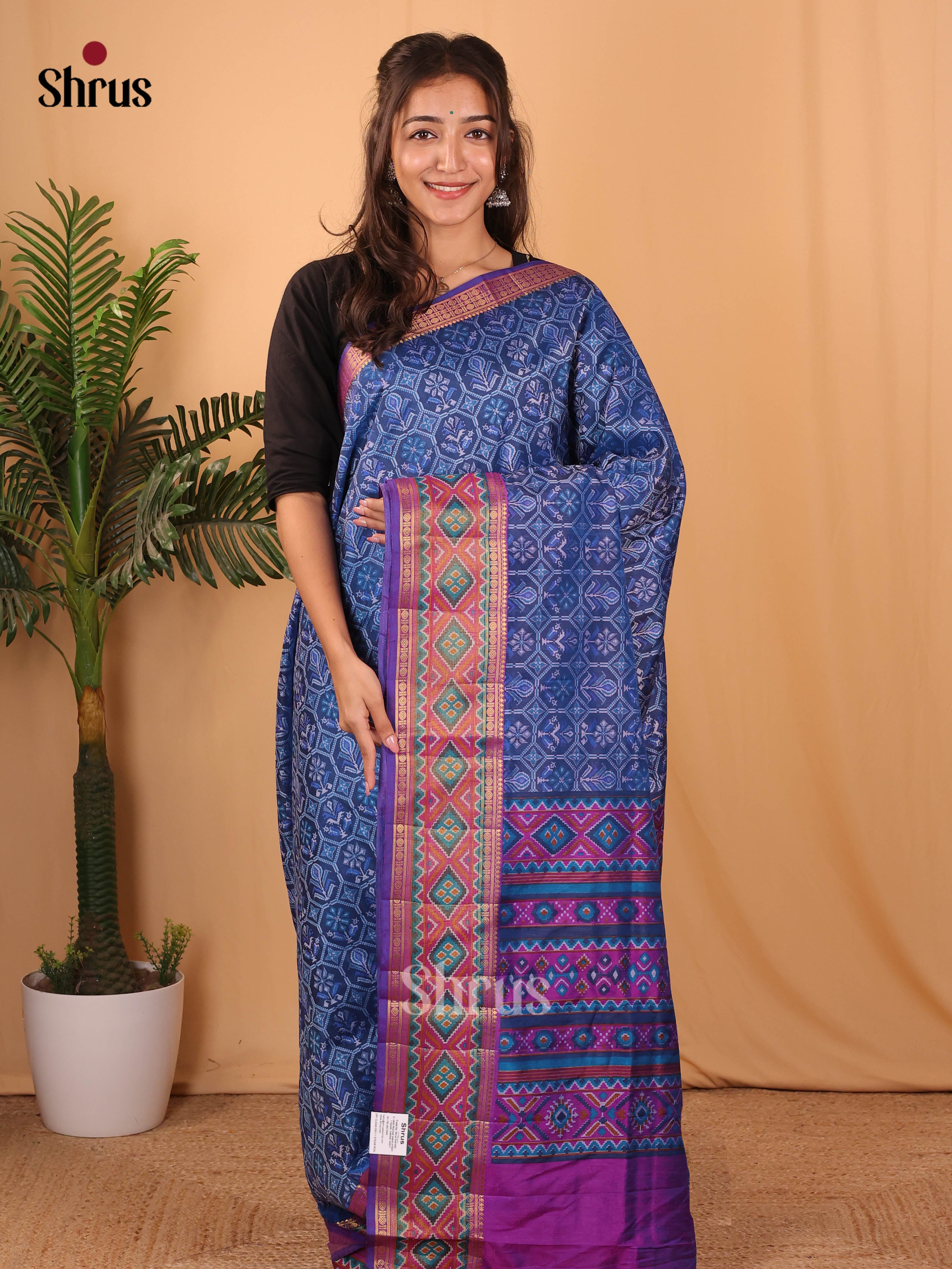 Blue & Purple - Semi Patola Saree - Shop on Shrus.com