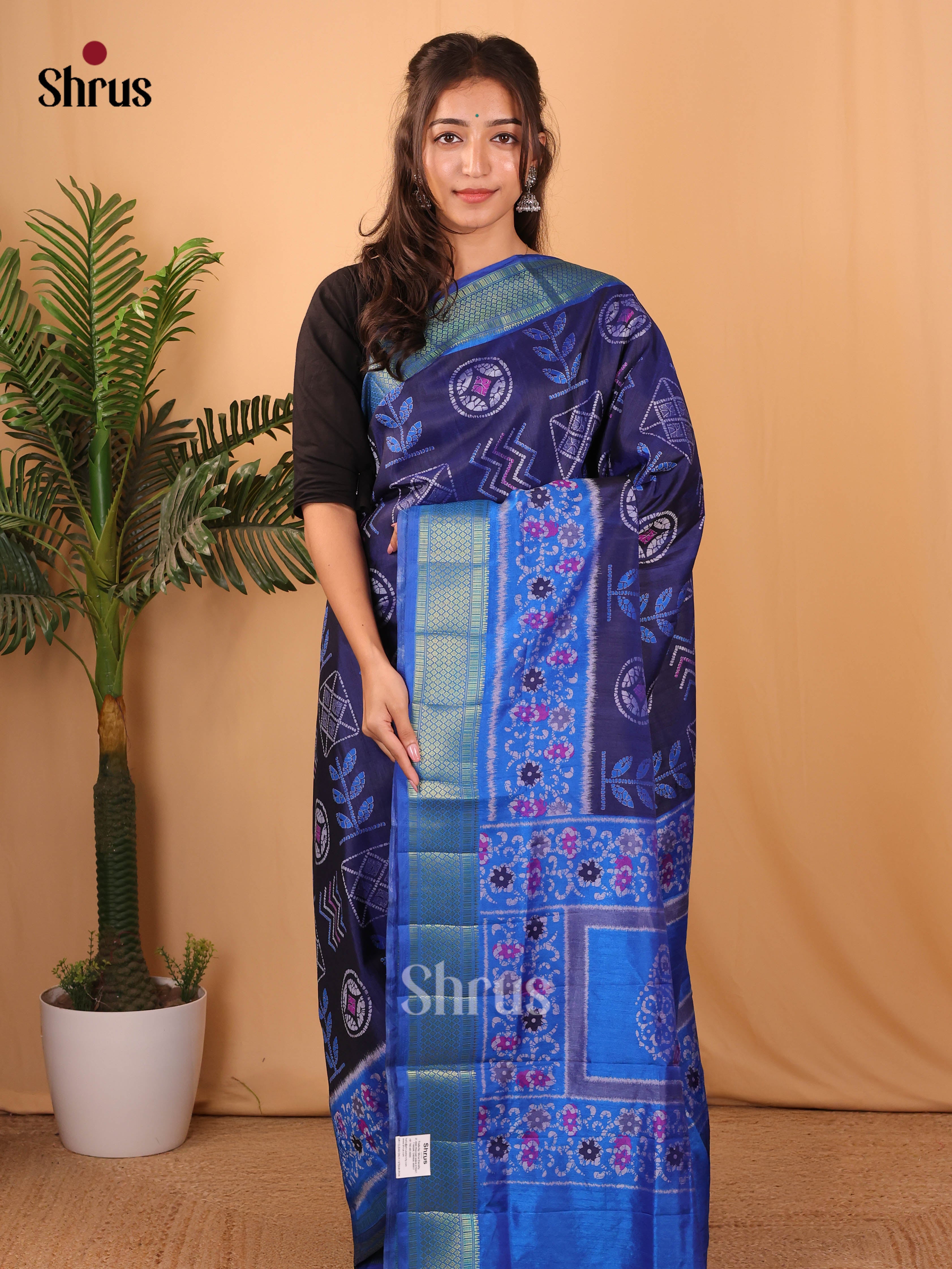 Dark Blue & Teal - Semi Patola Saree - Shop on Shrus.com