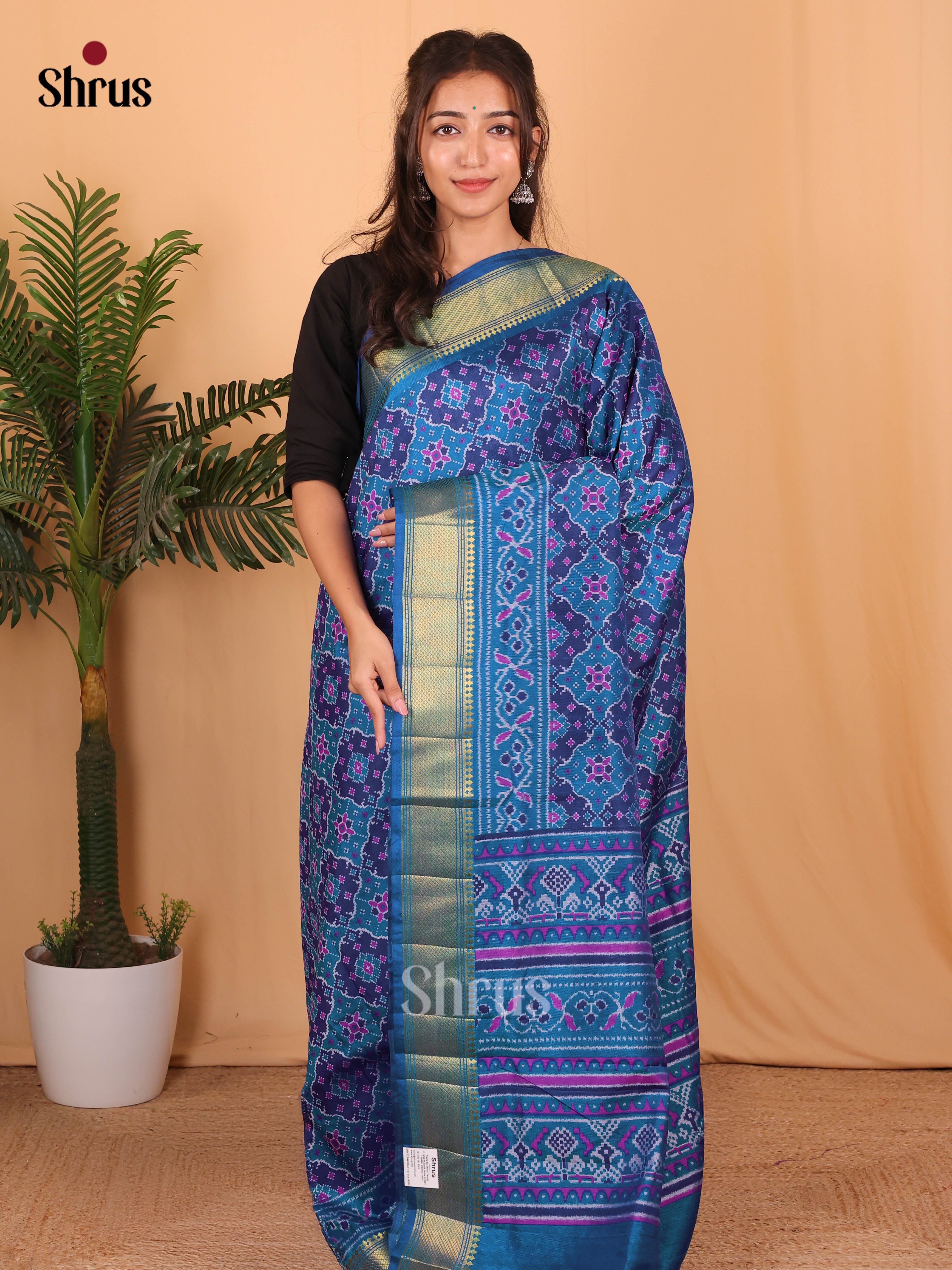 Blue - Semi Patola Saree - Shop on Shrus.com
