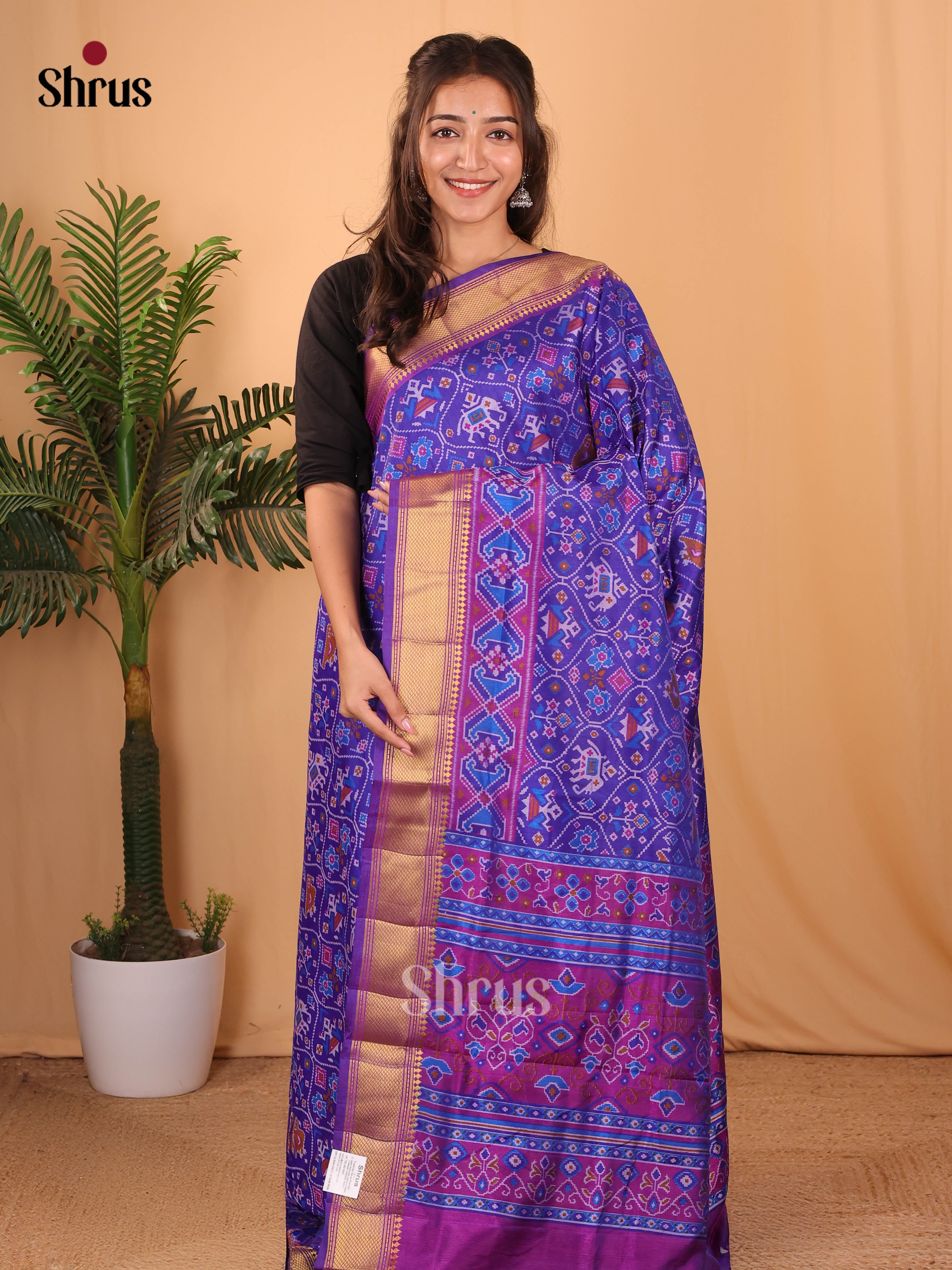 Blue & Purple - Semi Patola Saree - Shop on Shrus.com