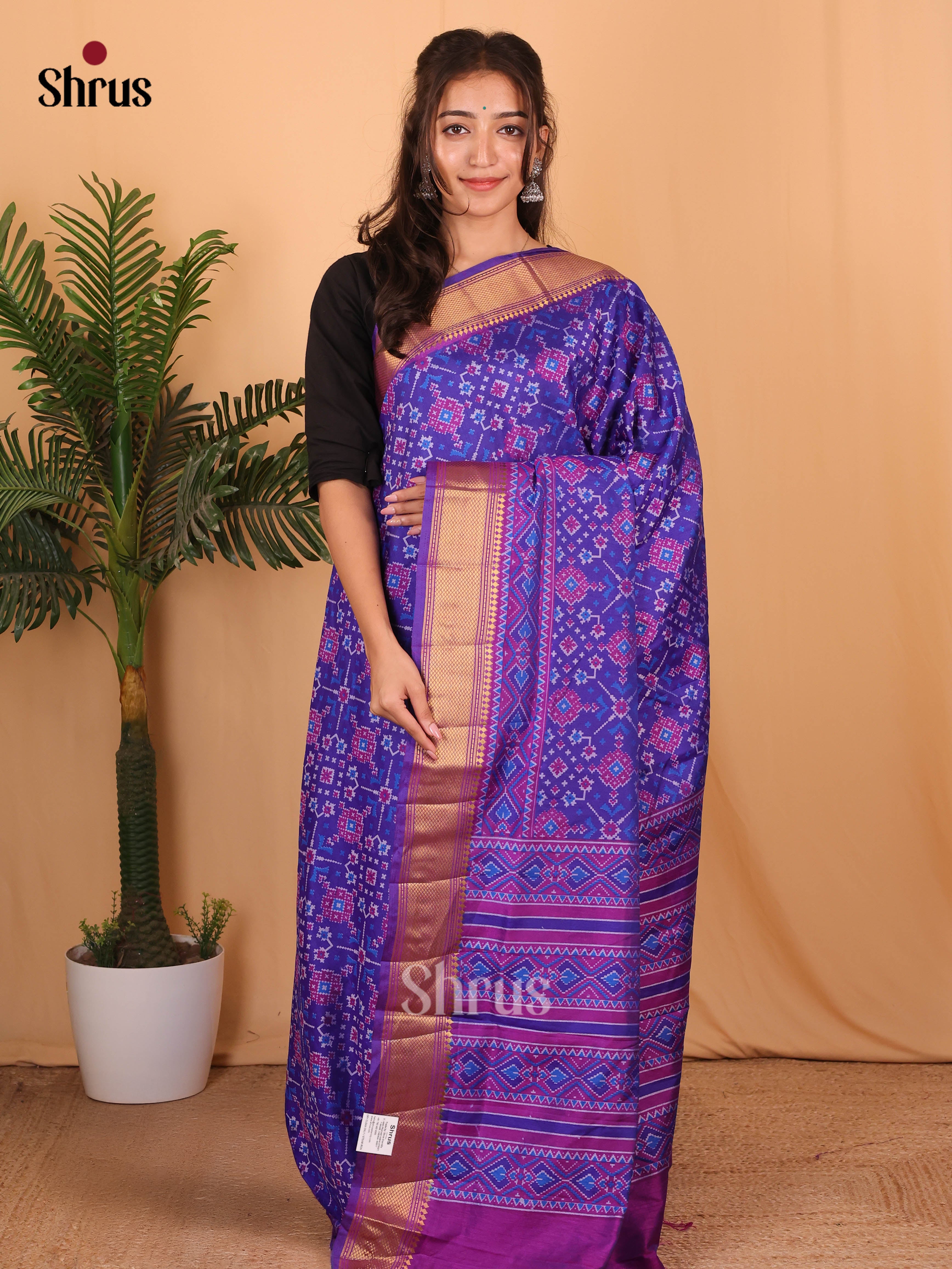 Blue & Purple - Semi Patola Saree - Shop on Shrus.com