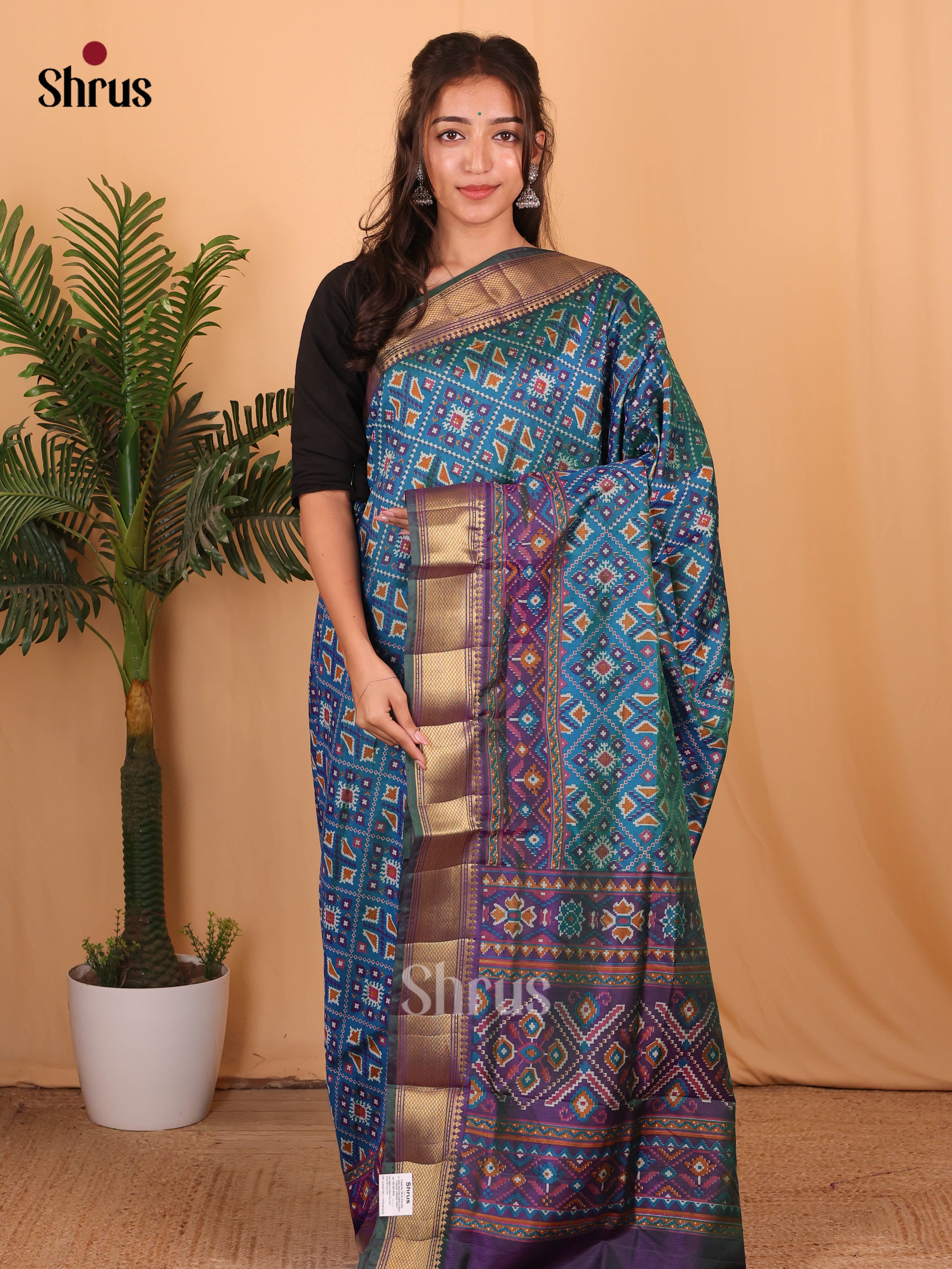 Blue & Purple - Semi Patola Saree - Shop on Shrus.com