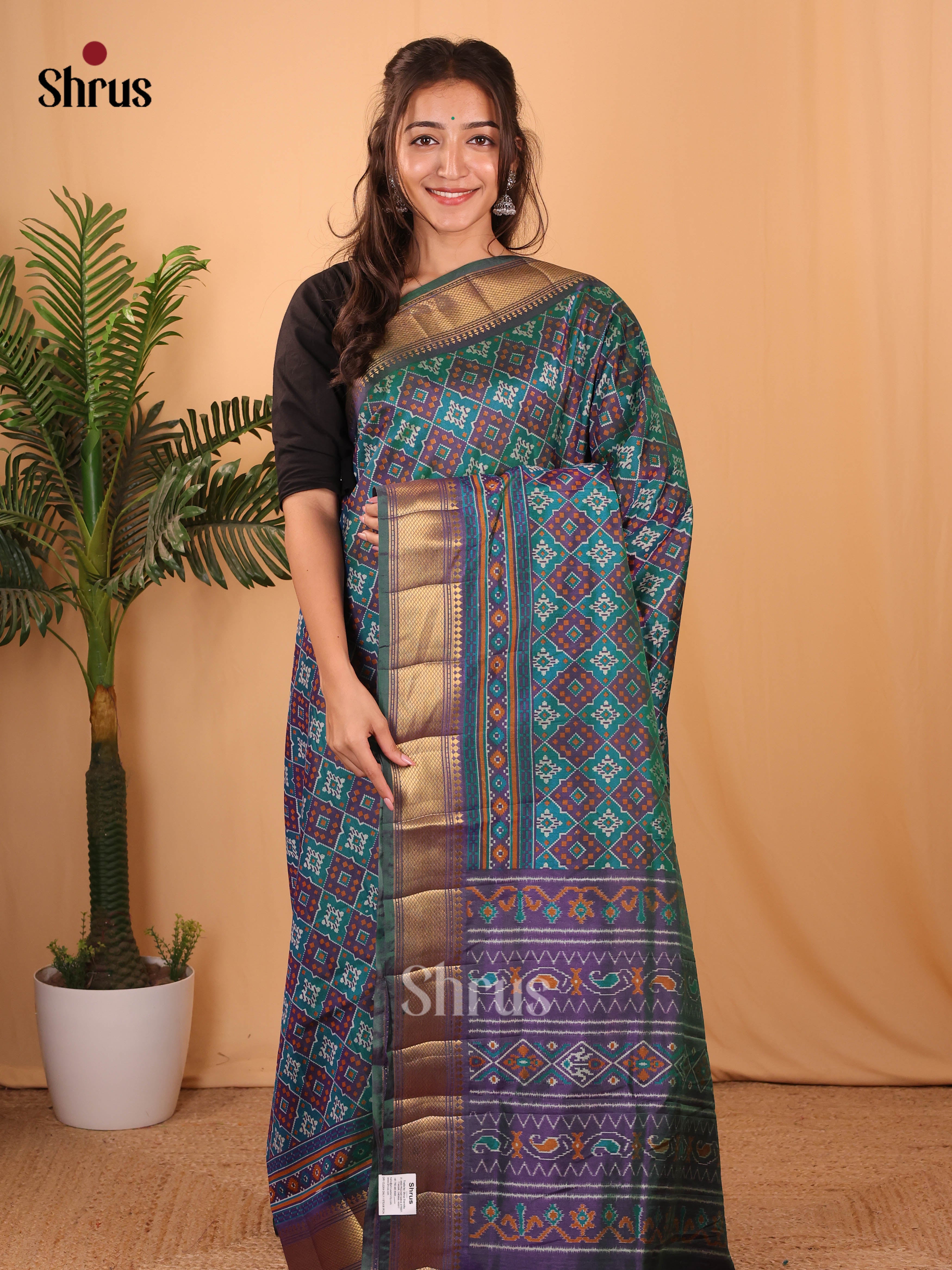 Blue & Purple - Semi Patola Saree - Shop on Shrus.com