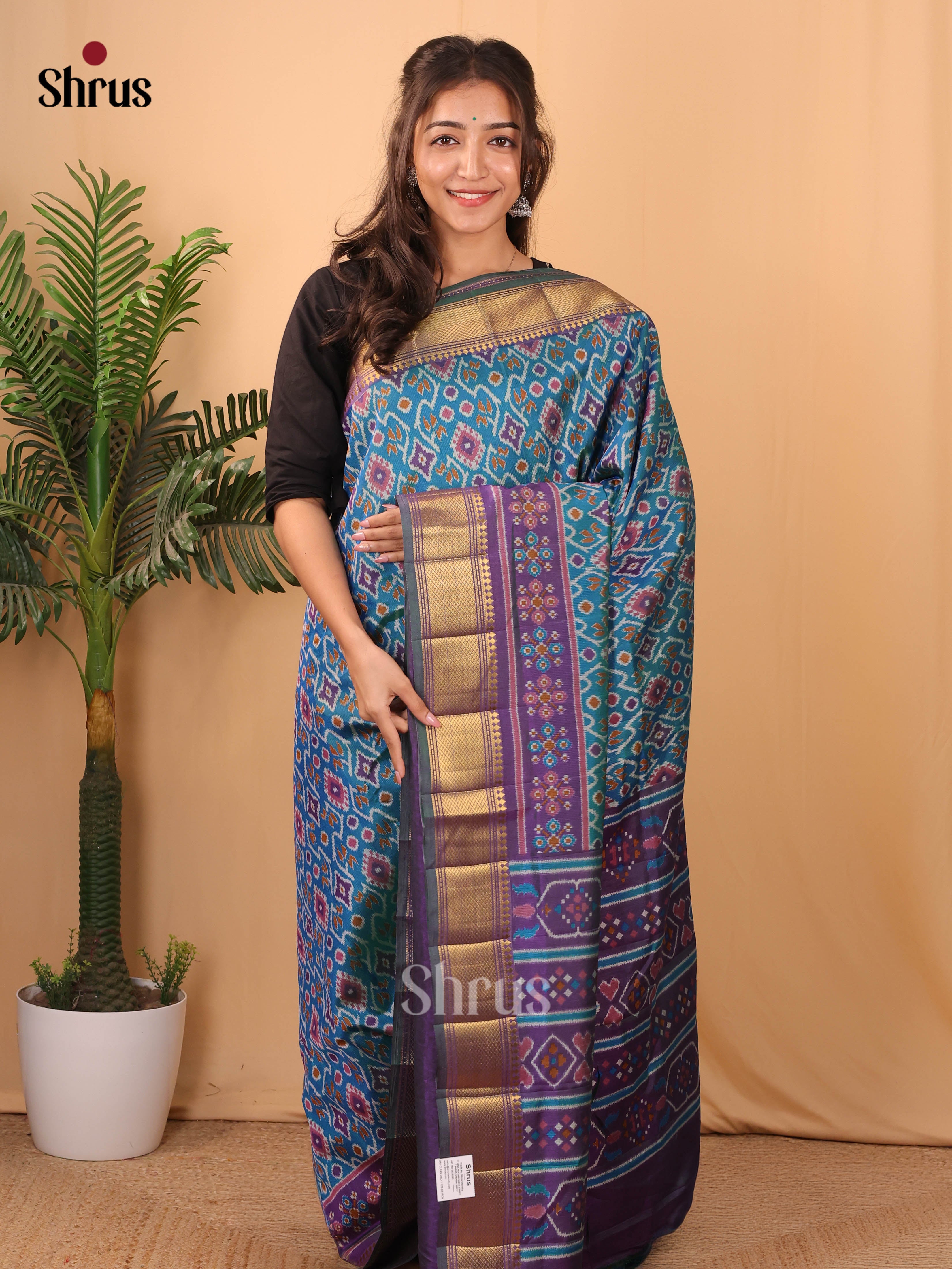 Blue & Purple - Semi Patola Saree - Shop on Shrus.com