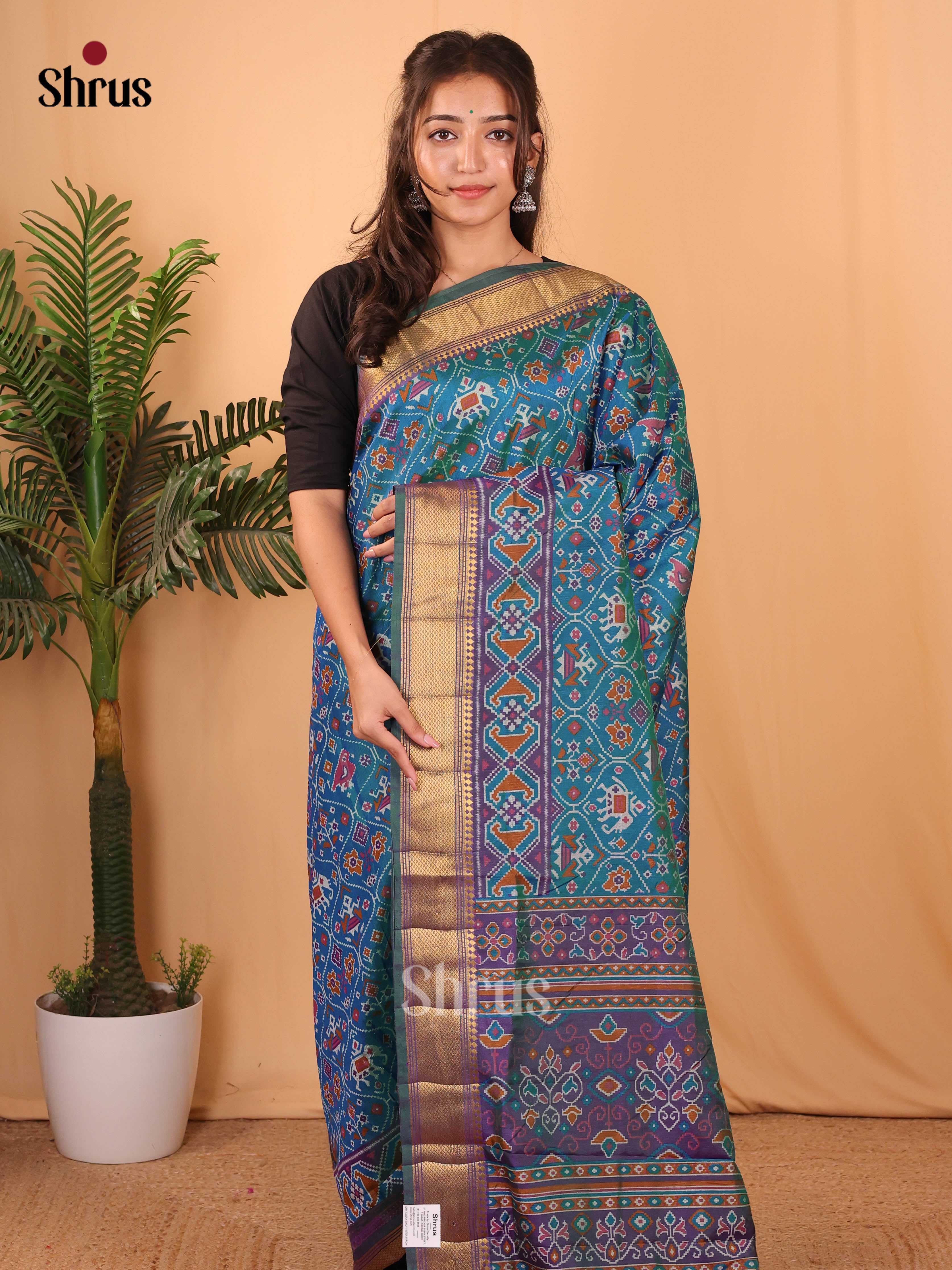 Blue & Purple - Semi Patola Saree - Shop on Shrus.com