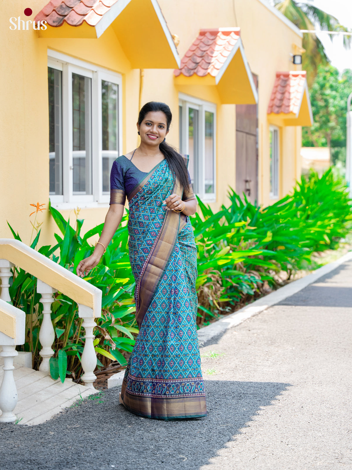Blue & Purple - Semi Patola Saree - Shop on Shrus.com