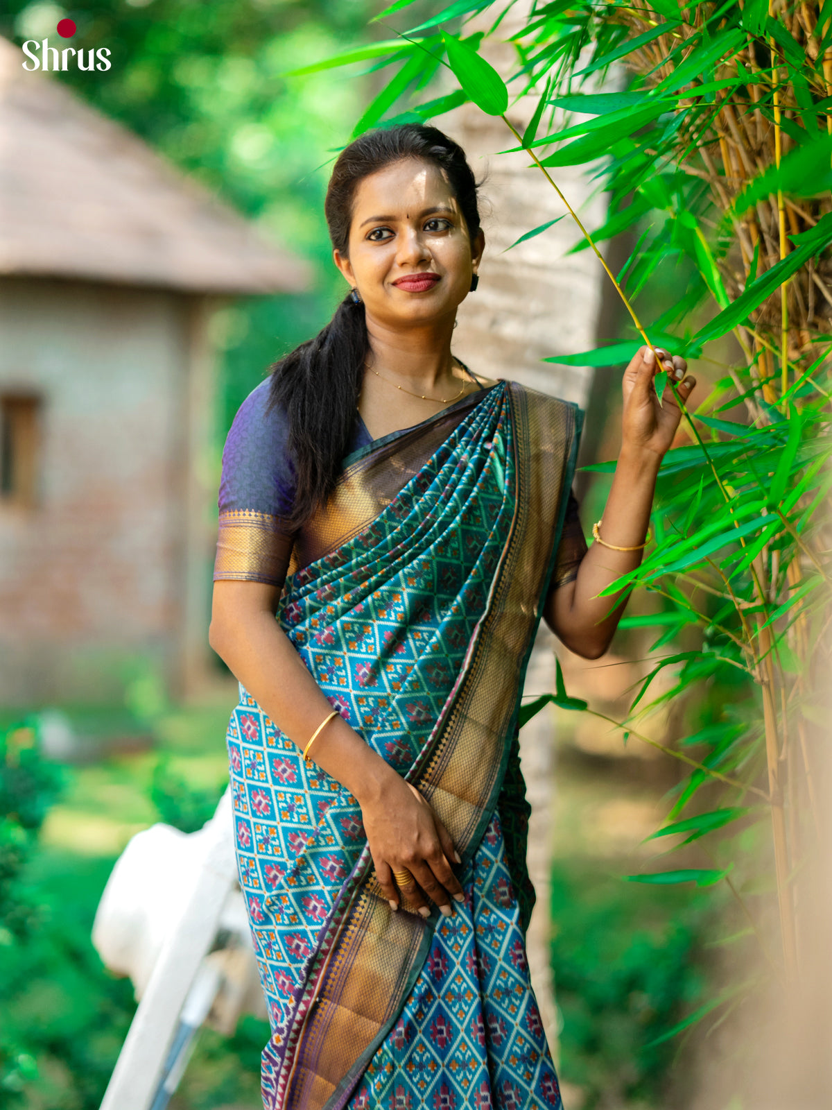 Blue & Purple - Semi Patola Saree - Shop on Shrus.com