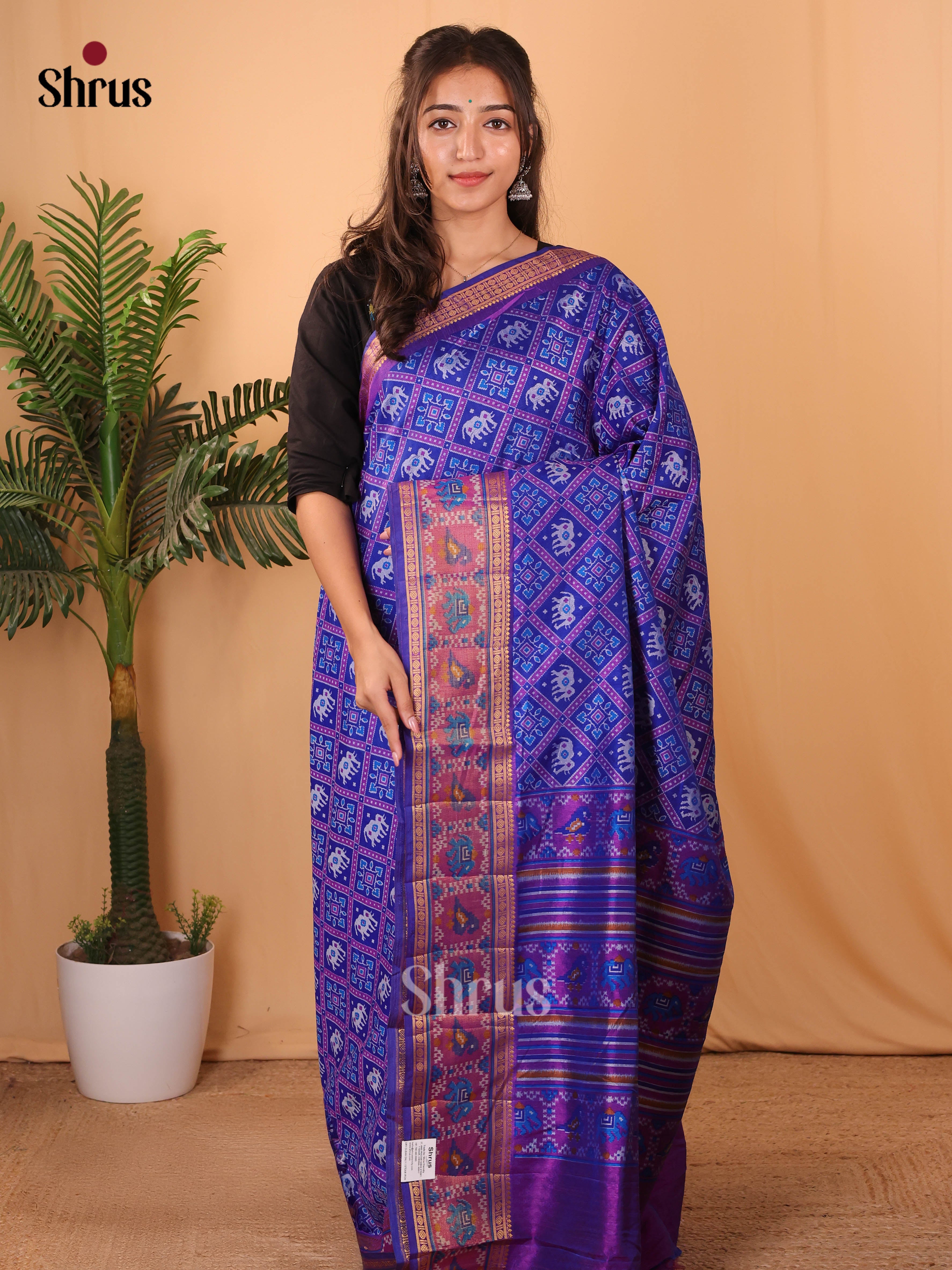 Blue & Purple- Semi Patola Saree - Shop on Shrus.com