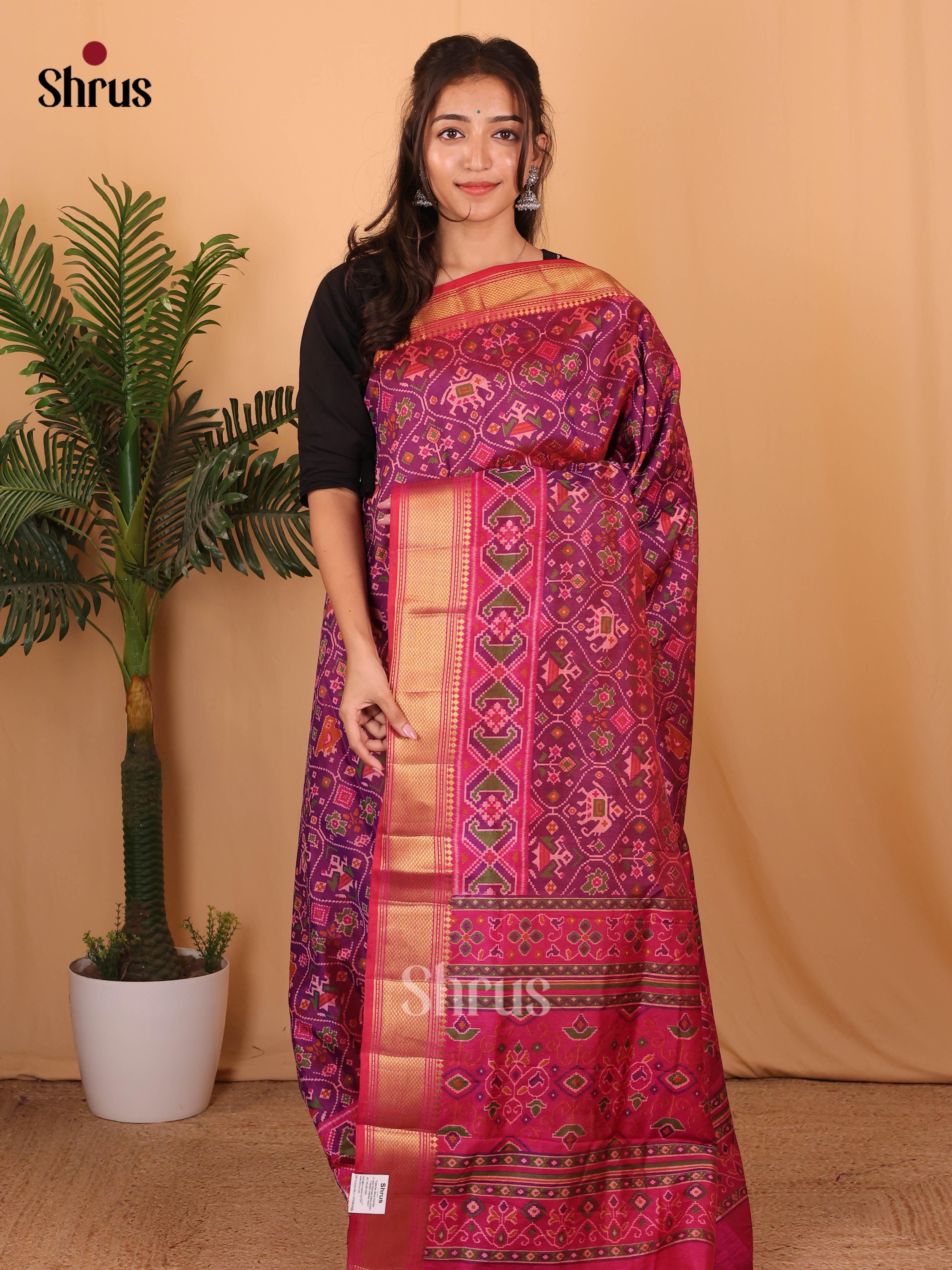 Purple & Pink - Semi Patola Saree - Shop on Shrus.com