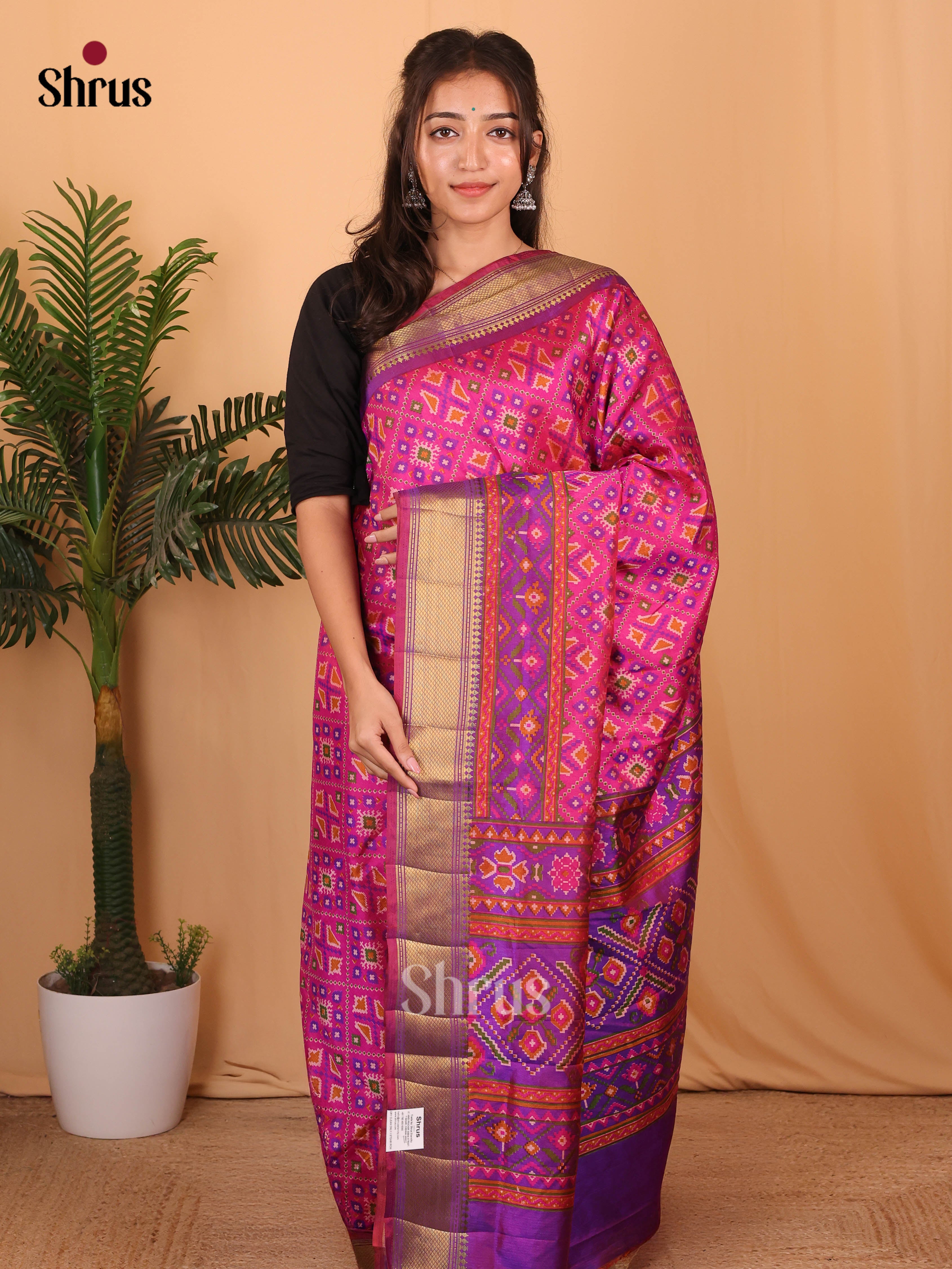 Pink & Purple - Semi Patola Saree - Shop on Shrus.com
