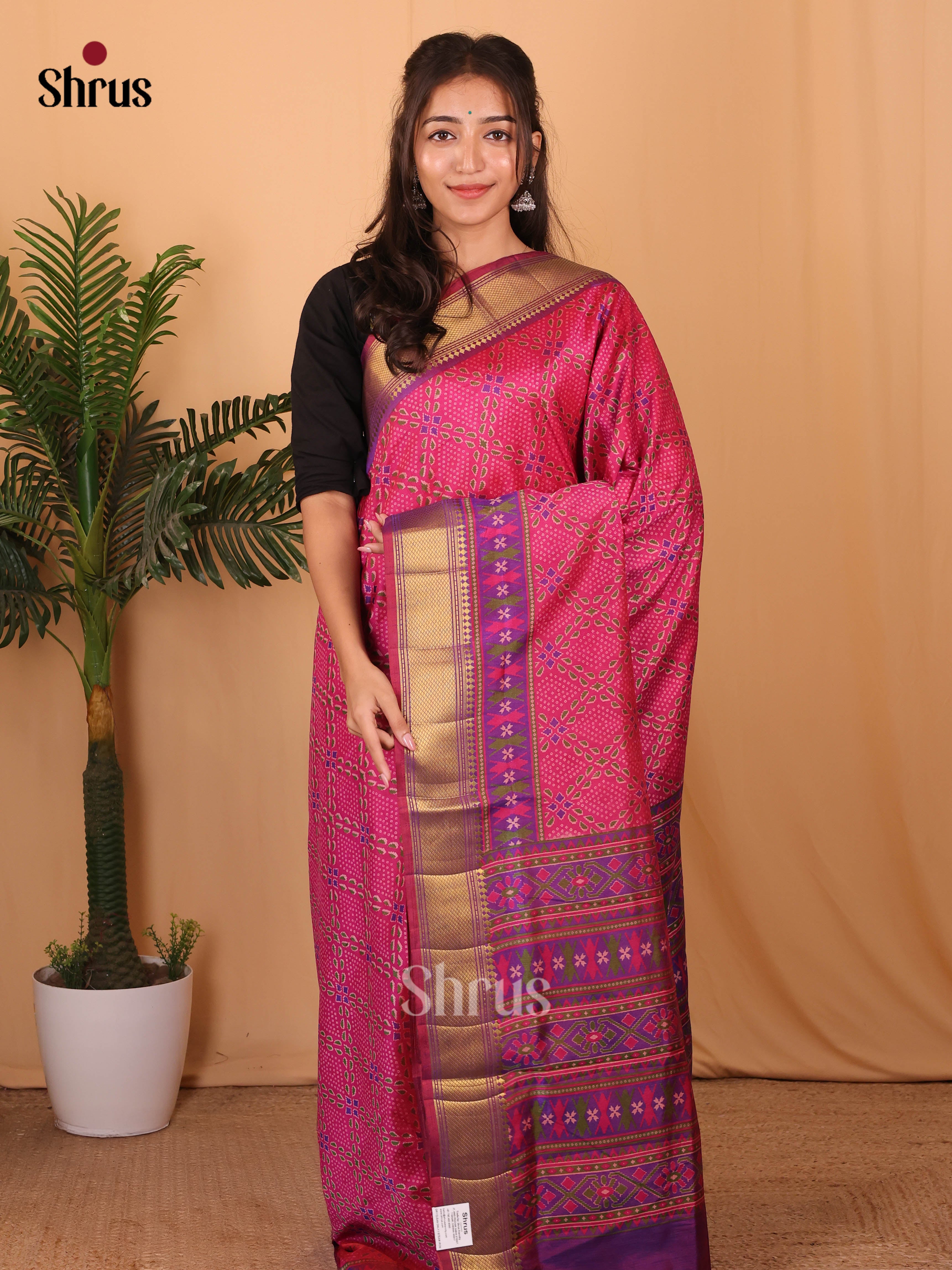 Pink & Purple - Semi Patola Saree - Shop on Shrus.com