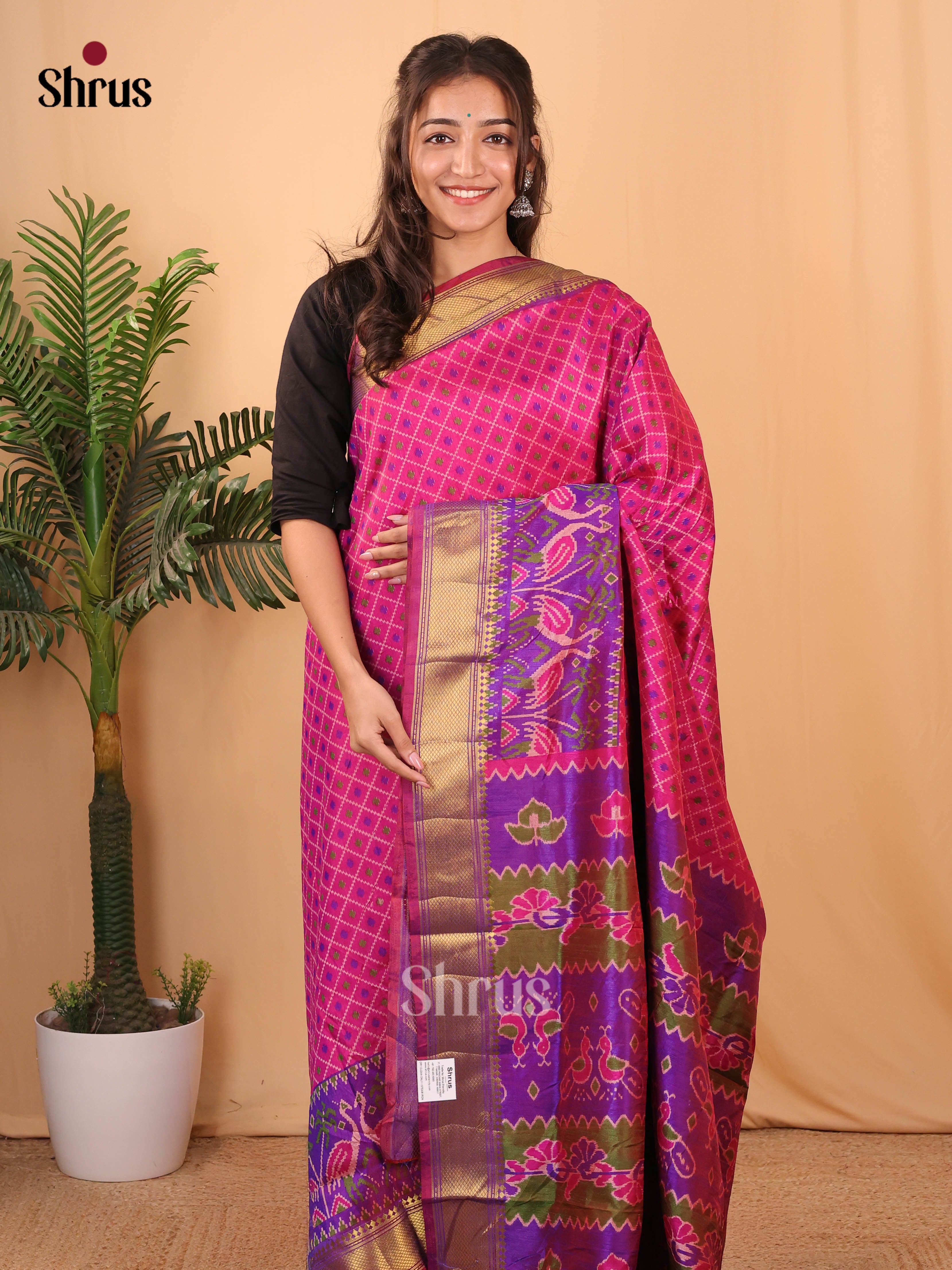 Pink & Purple - Semi Patola Saree - Shop on Shrus.com