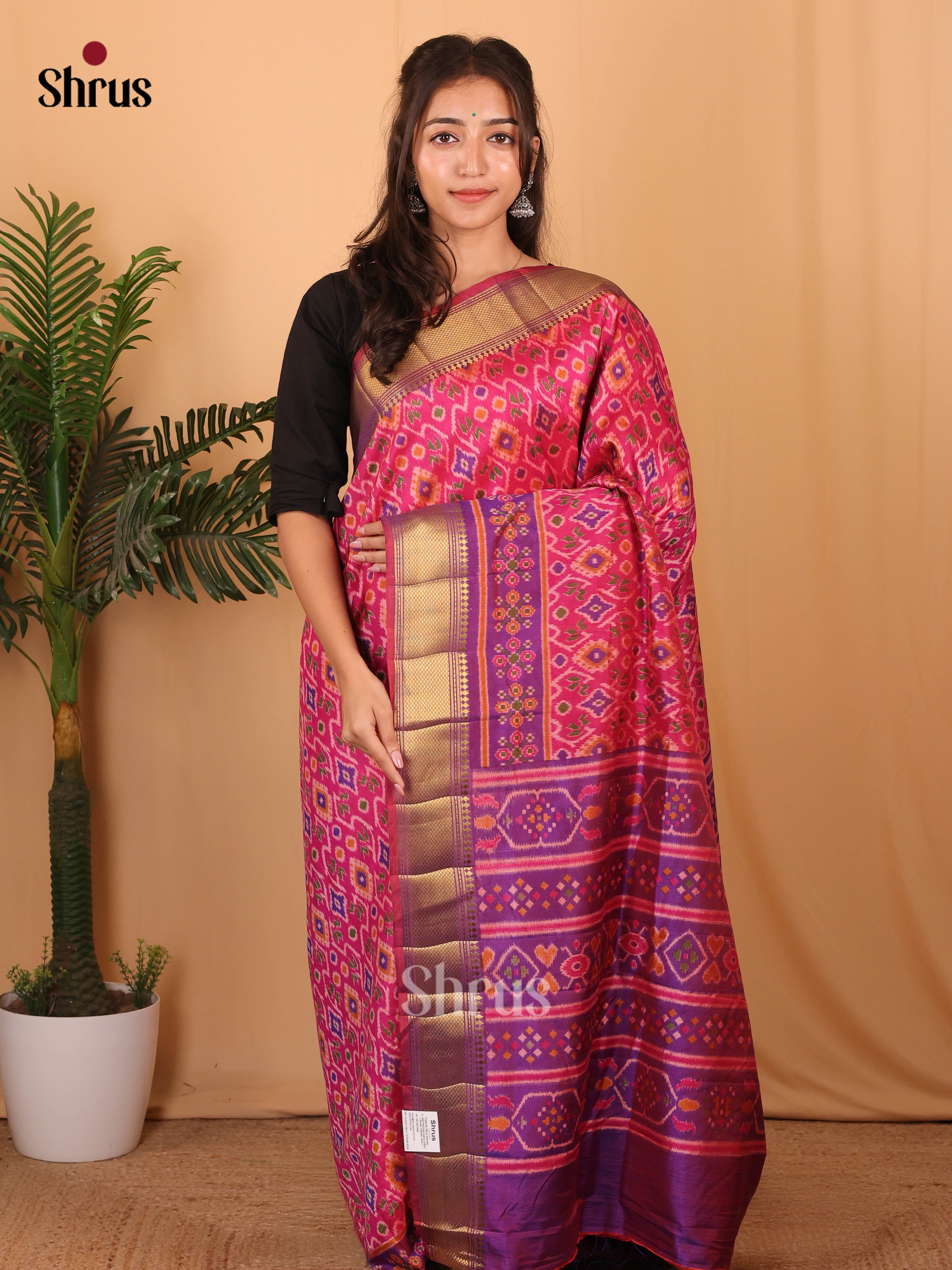Pink & Purple - Semi Patola Saree - Shop on Shrus.com