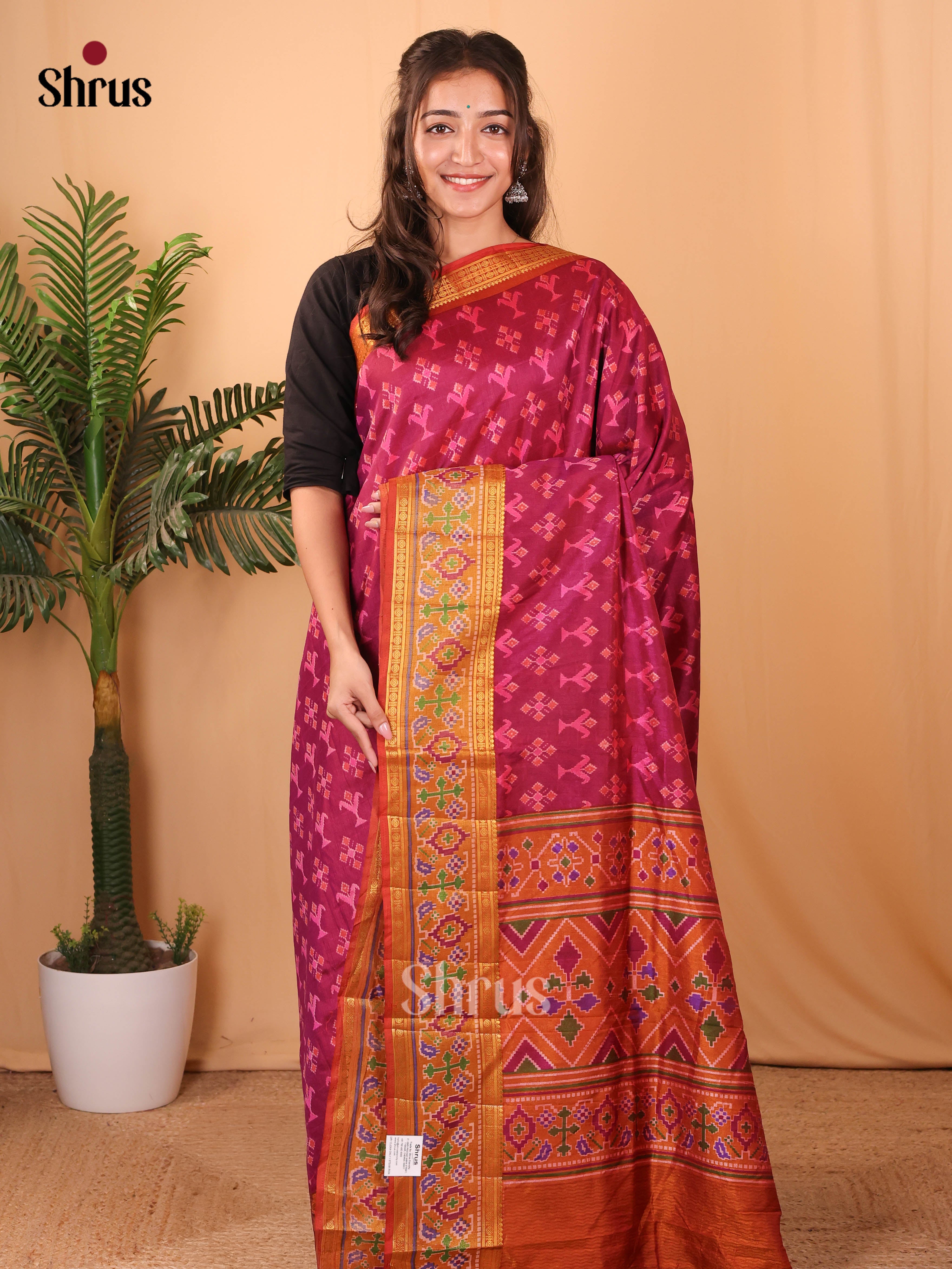 Purple & Brick - Semi Patola Saree - Shop on Shrus.com
