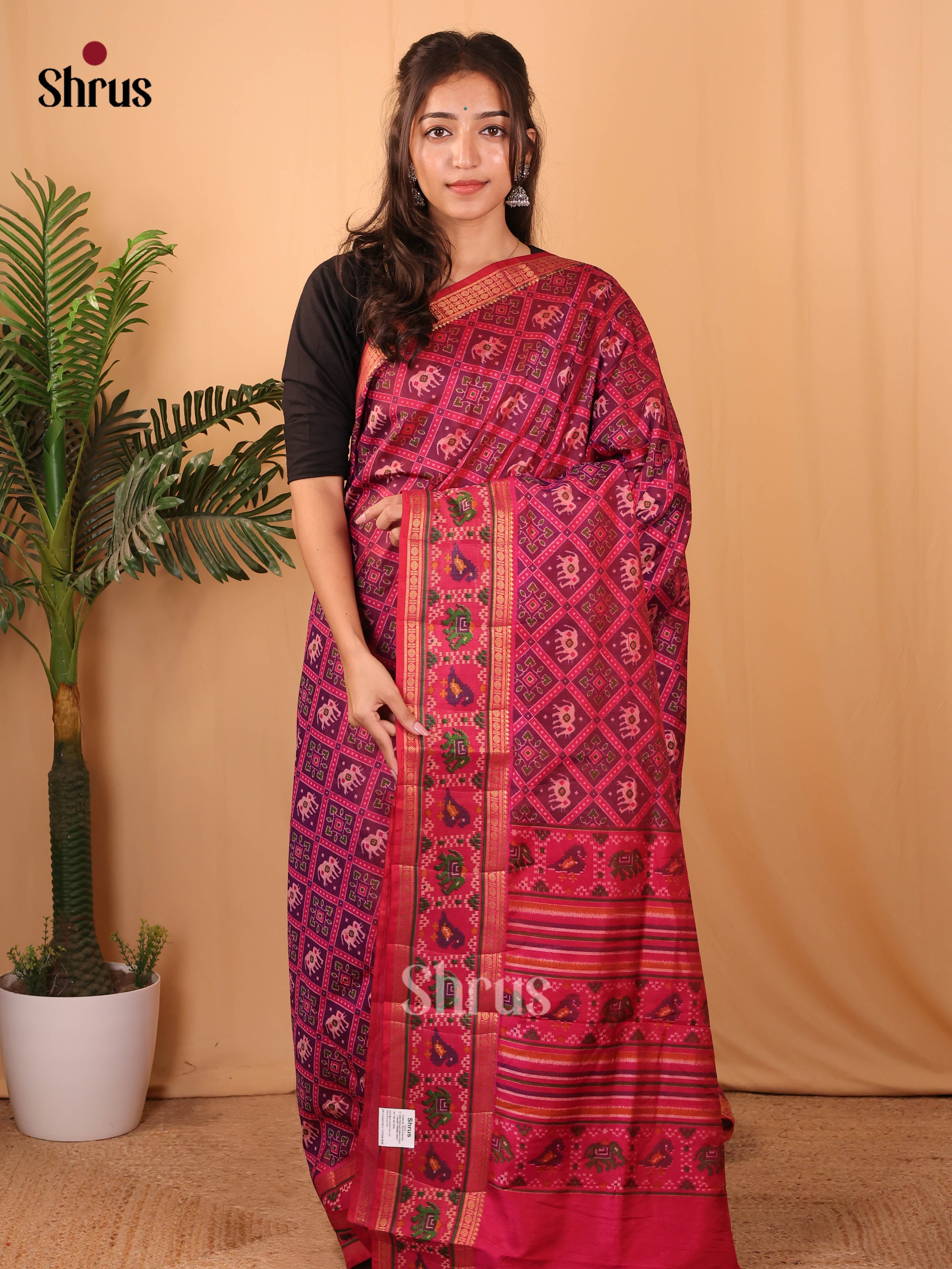 Purple & Pink - Semi Patola Saree - Shop on Shrus.com