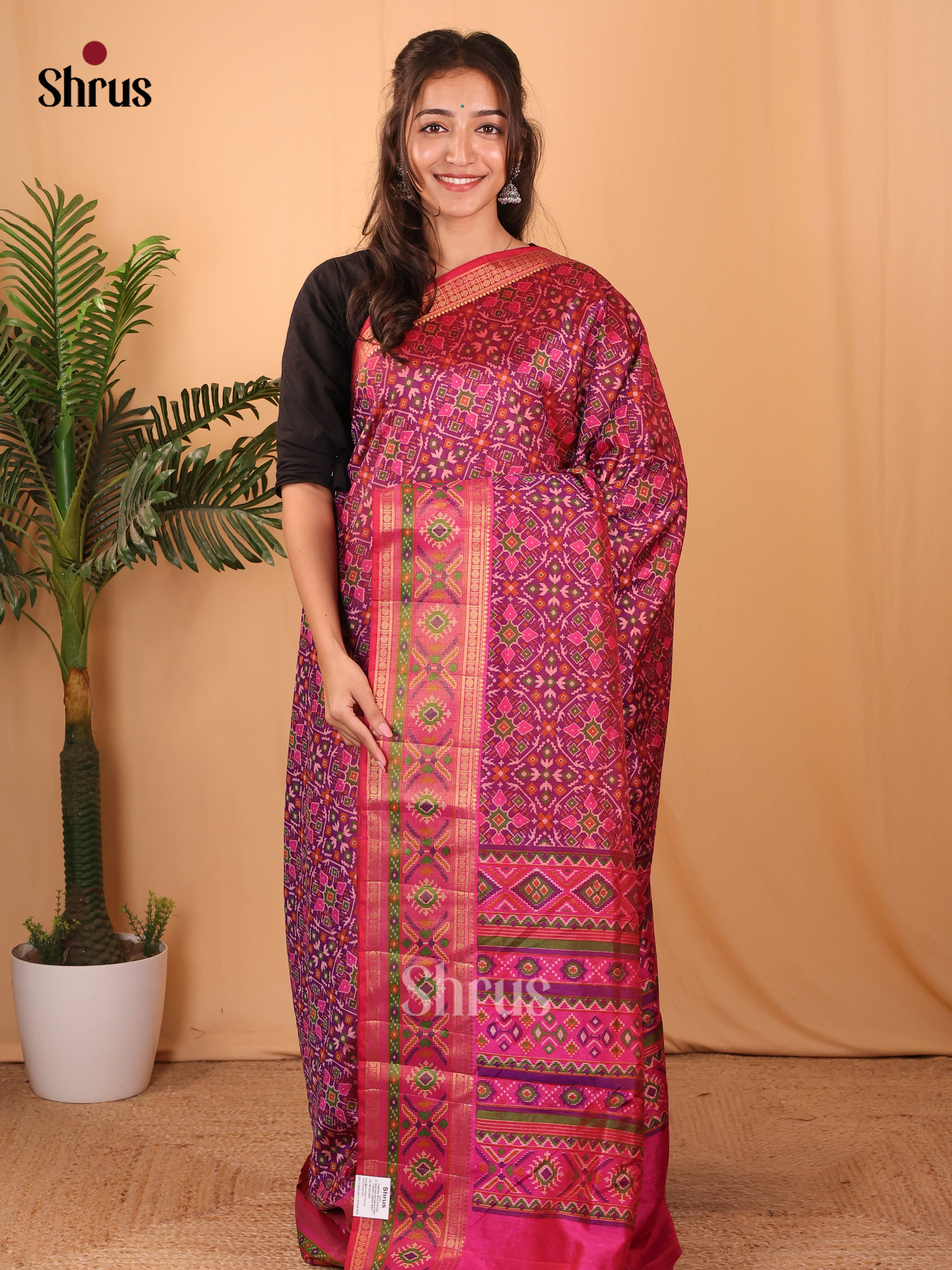 Purple & Pink- Semi Patola Saree - Shop on Shrus.com