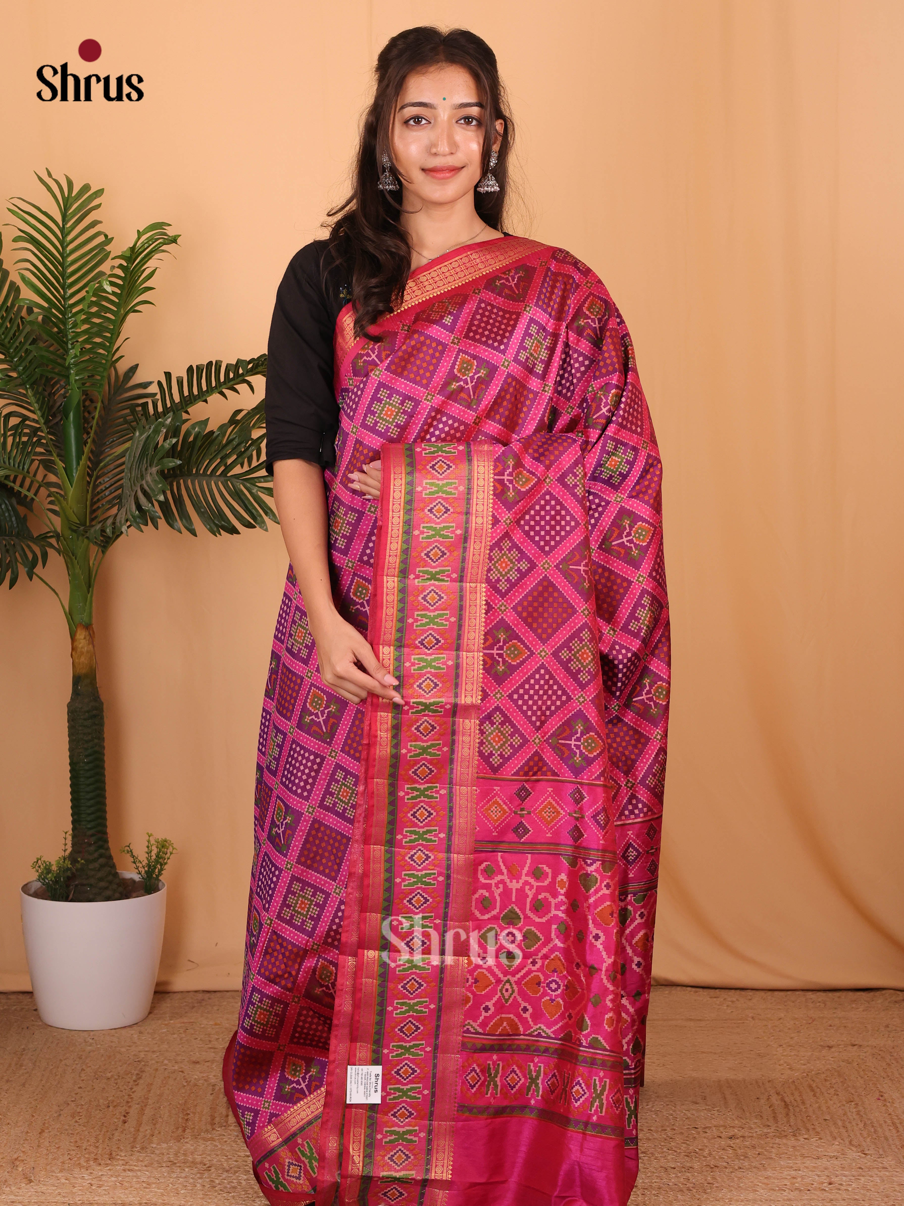 Purple & Pink - Semi Patola Saree - Shop on Shrus.com