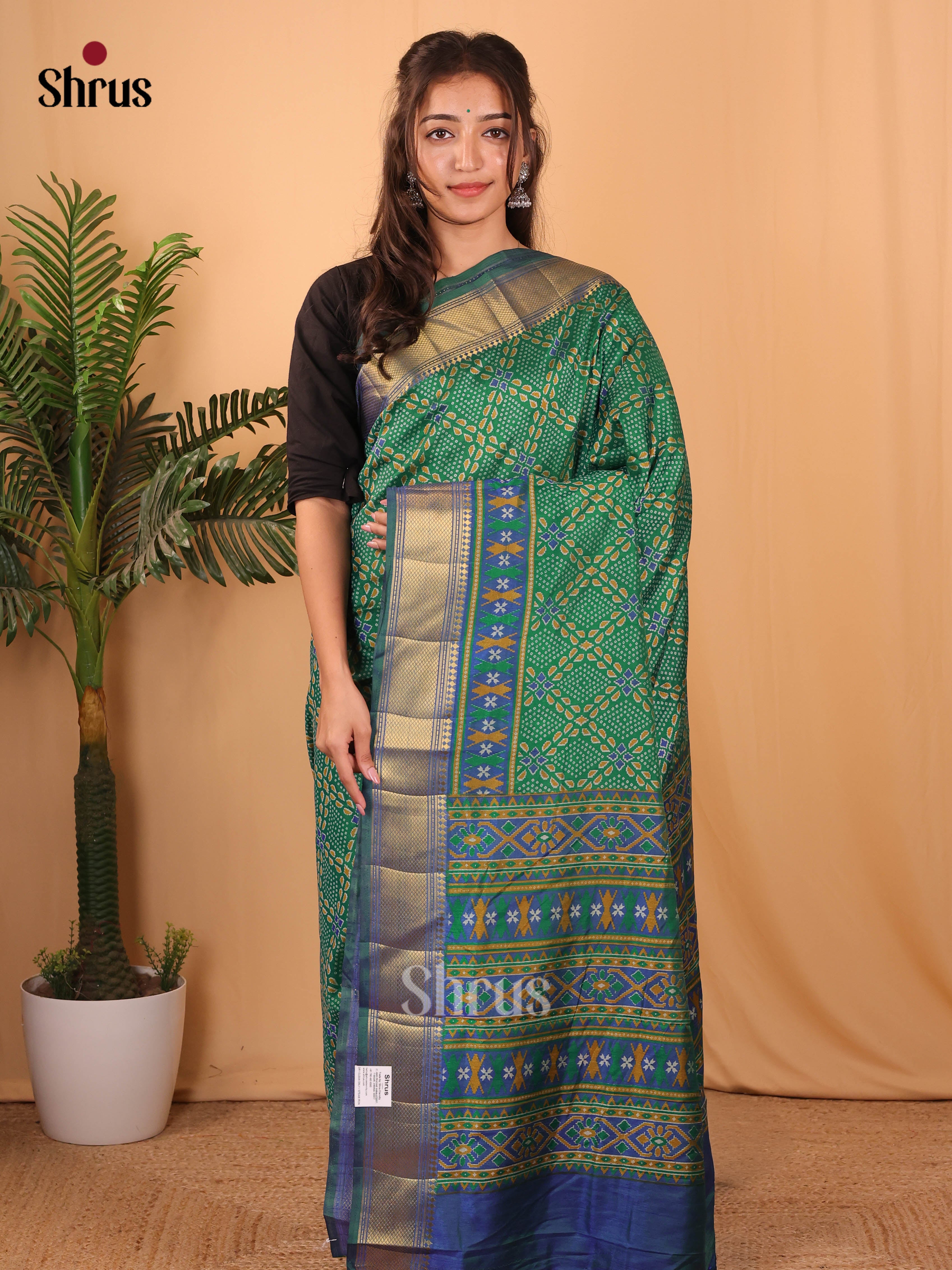 Green & Blue - Semi Patola Saree - Shop on Shrus.com