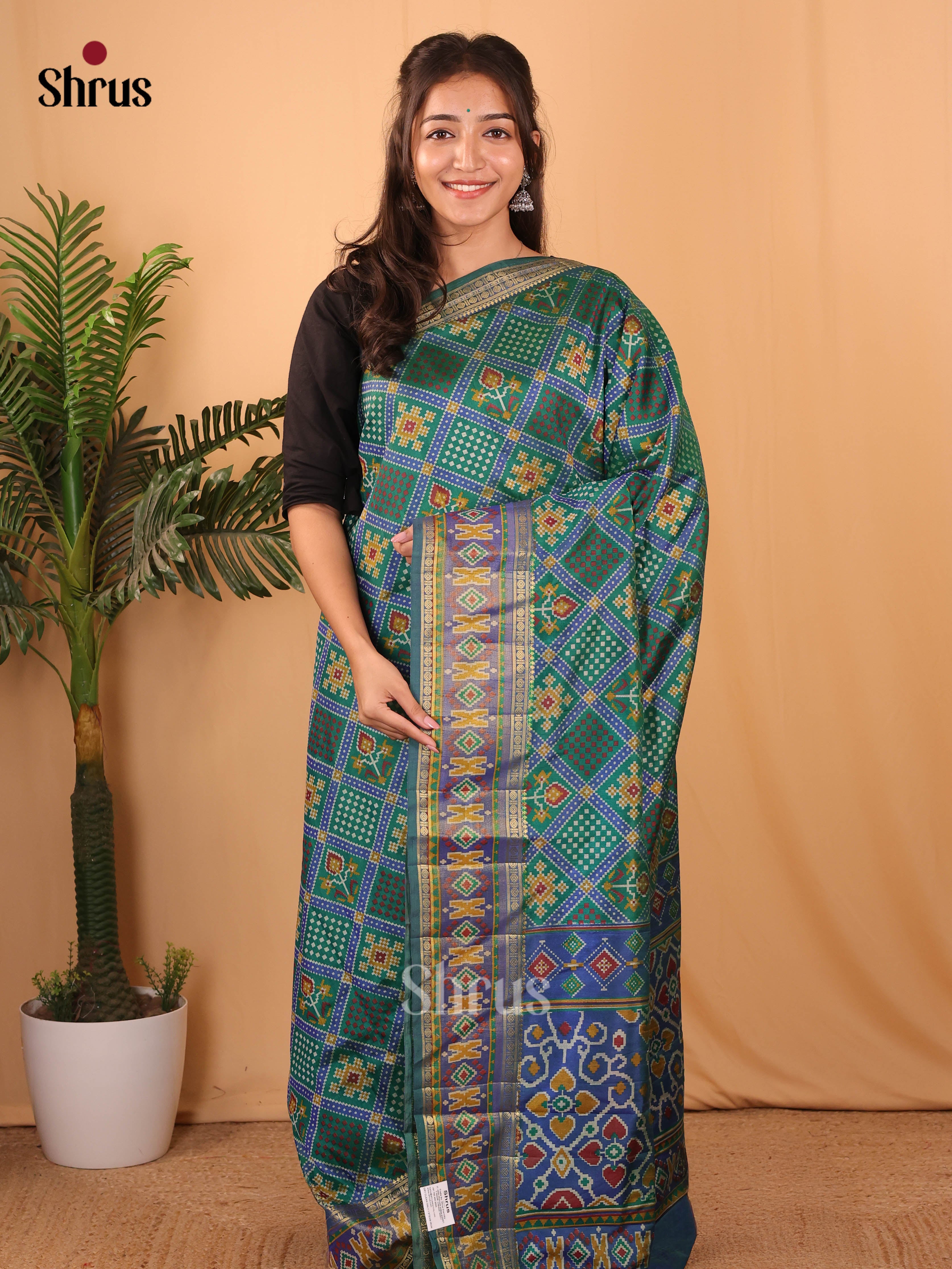 Green & Blue- Semi Patola Saree - Shop on Shrus.com