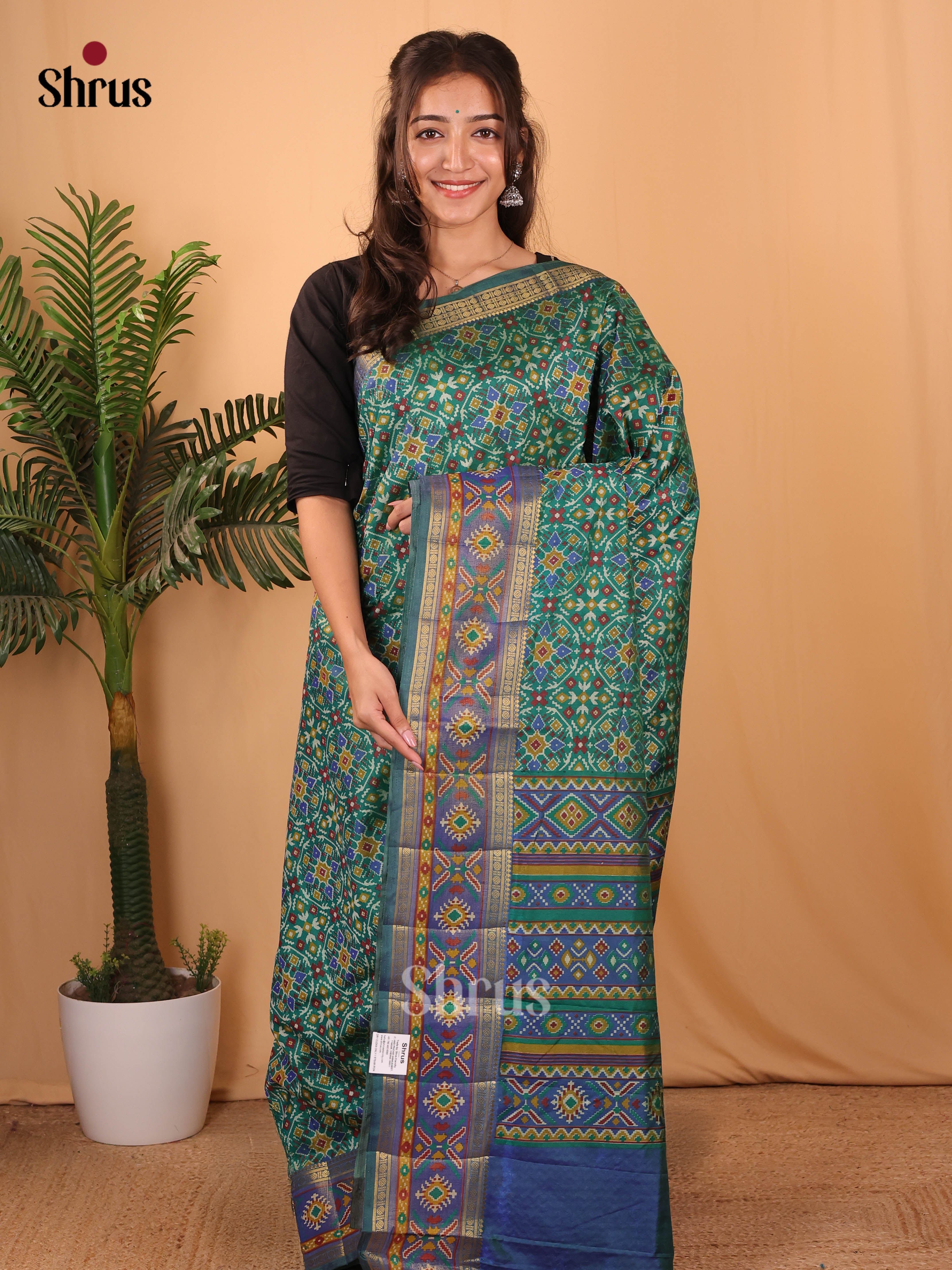 Green & Blue - Semi Patola Saree - Shop on Shrus.com