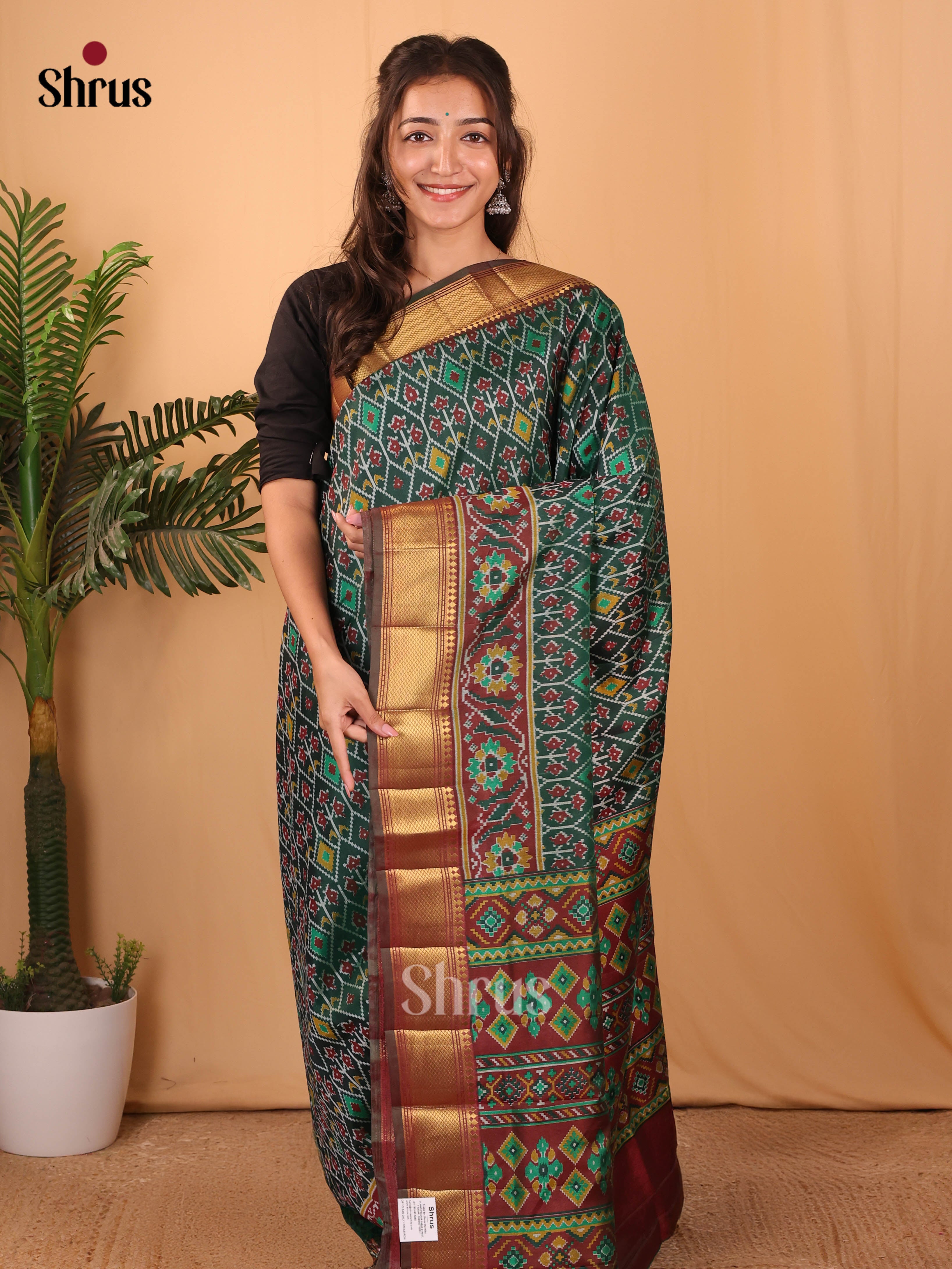 Green & Brown - Semi Patola Saree - Shop on Shrus.com