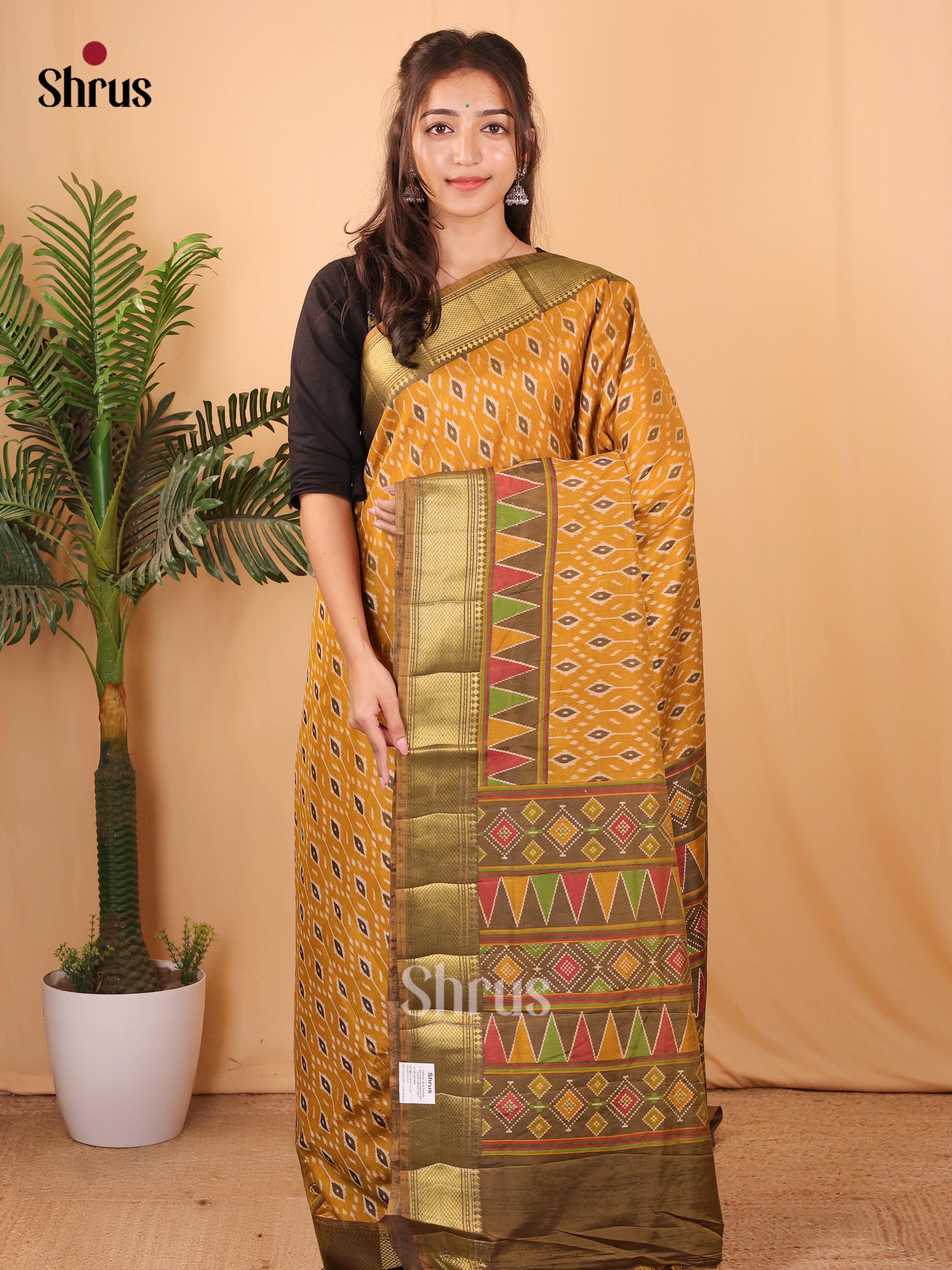 Mustard & Army Green - Semi Patola Saree - Shop on Shrus.com
