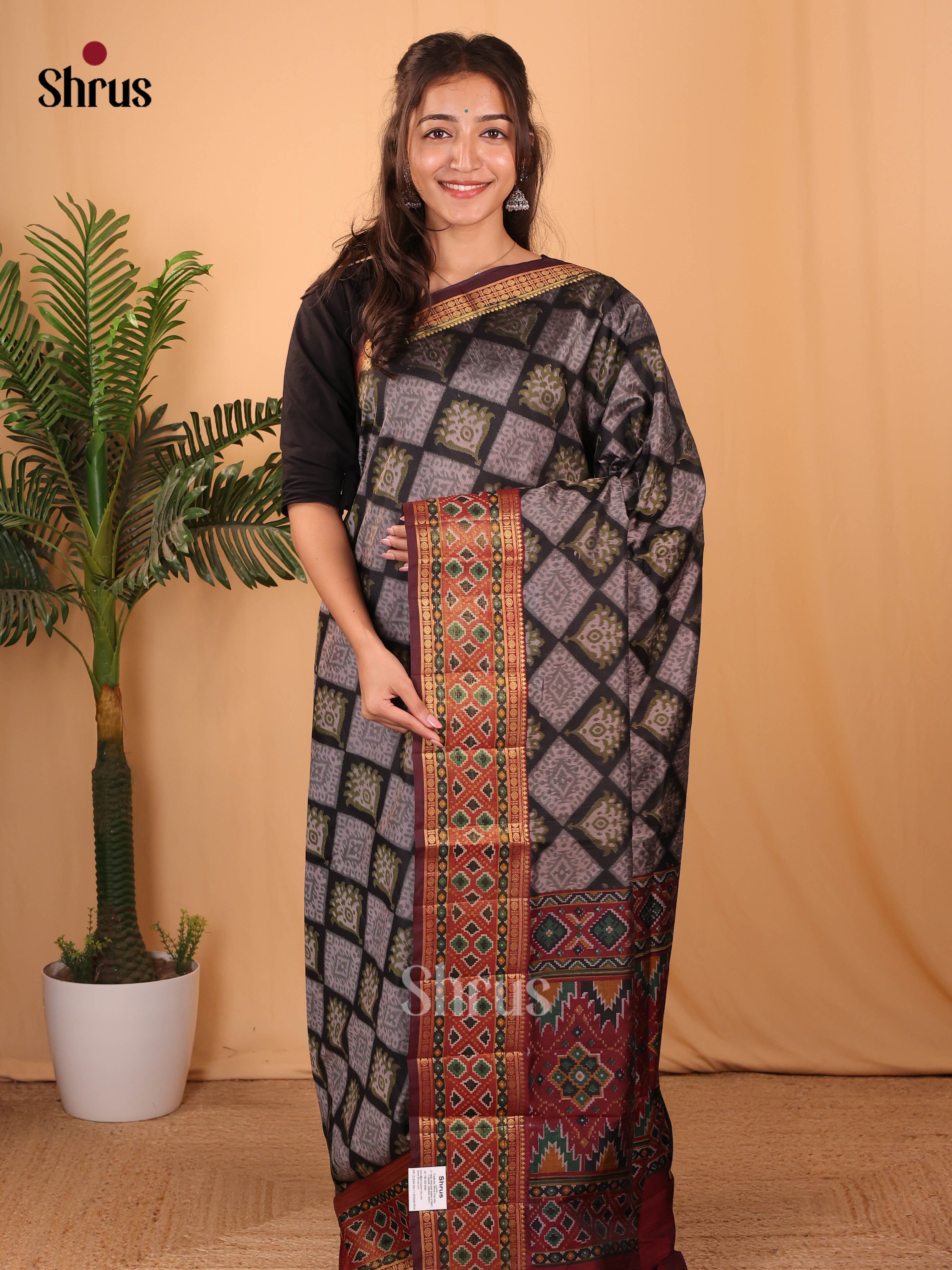 Black & Maroon- Semi Patola Saree - Shop on Shrus.com