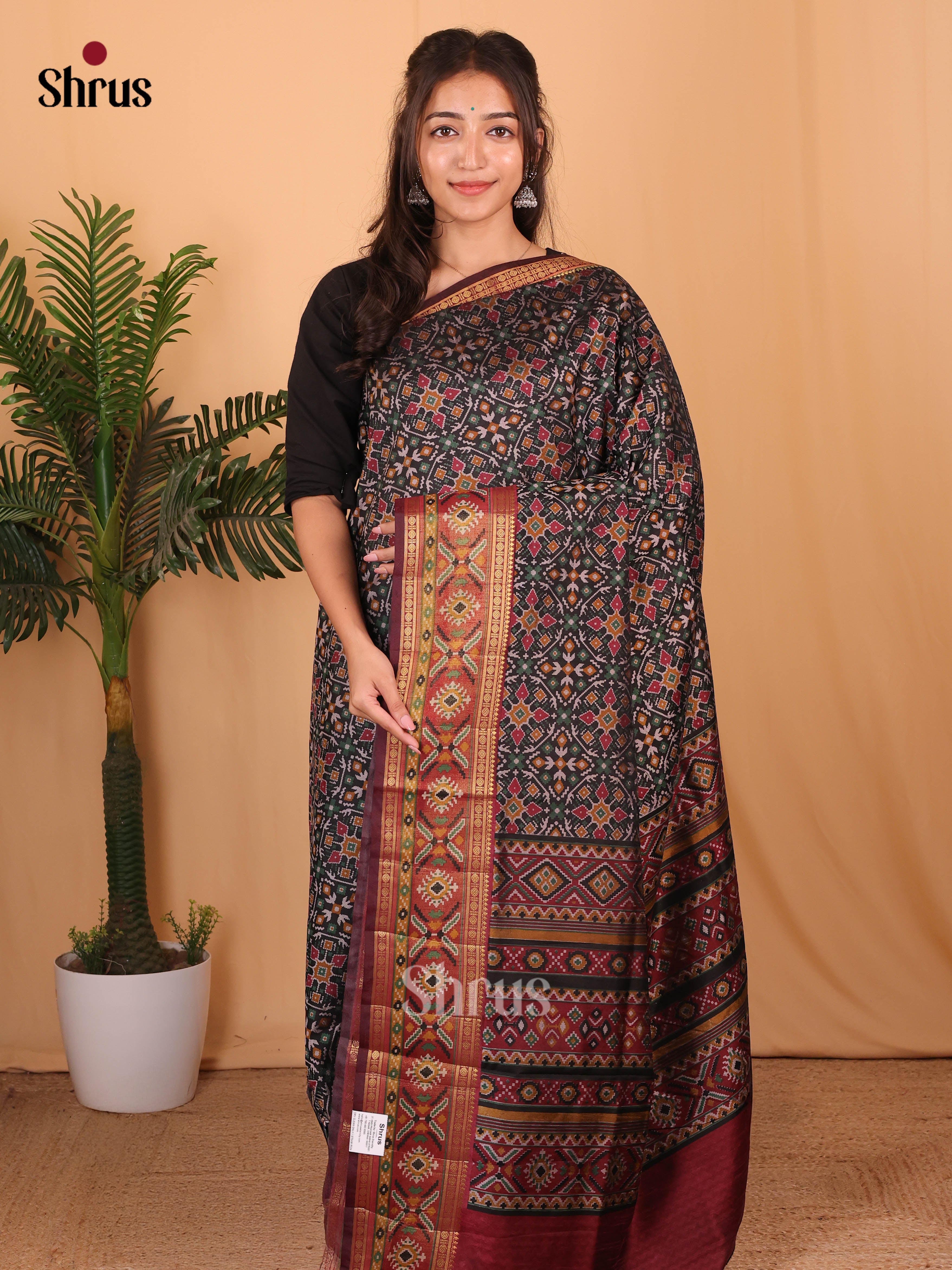 Black & Maroon- Semi Patola Saree - Shop on Shrus.com