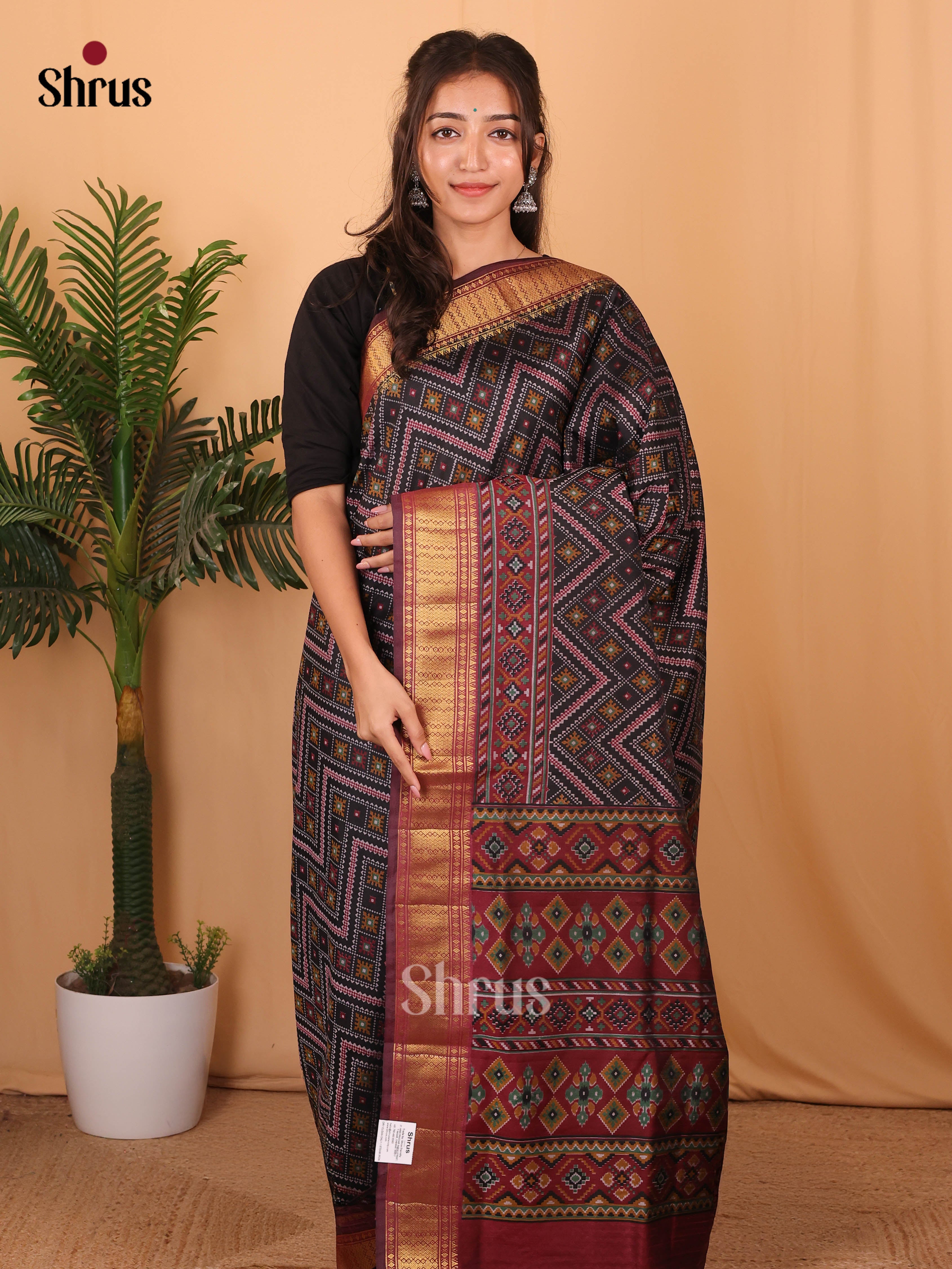 Black & Maroon- Semi Patola Saree - Shop on Shrus.com