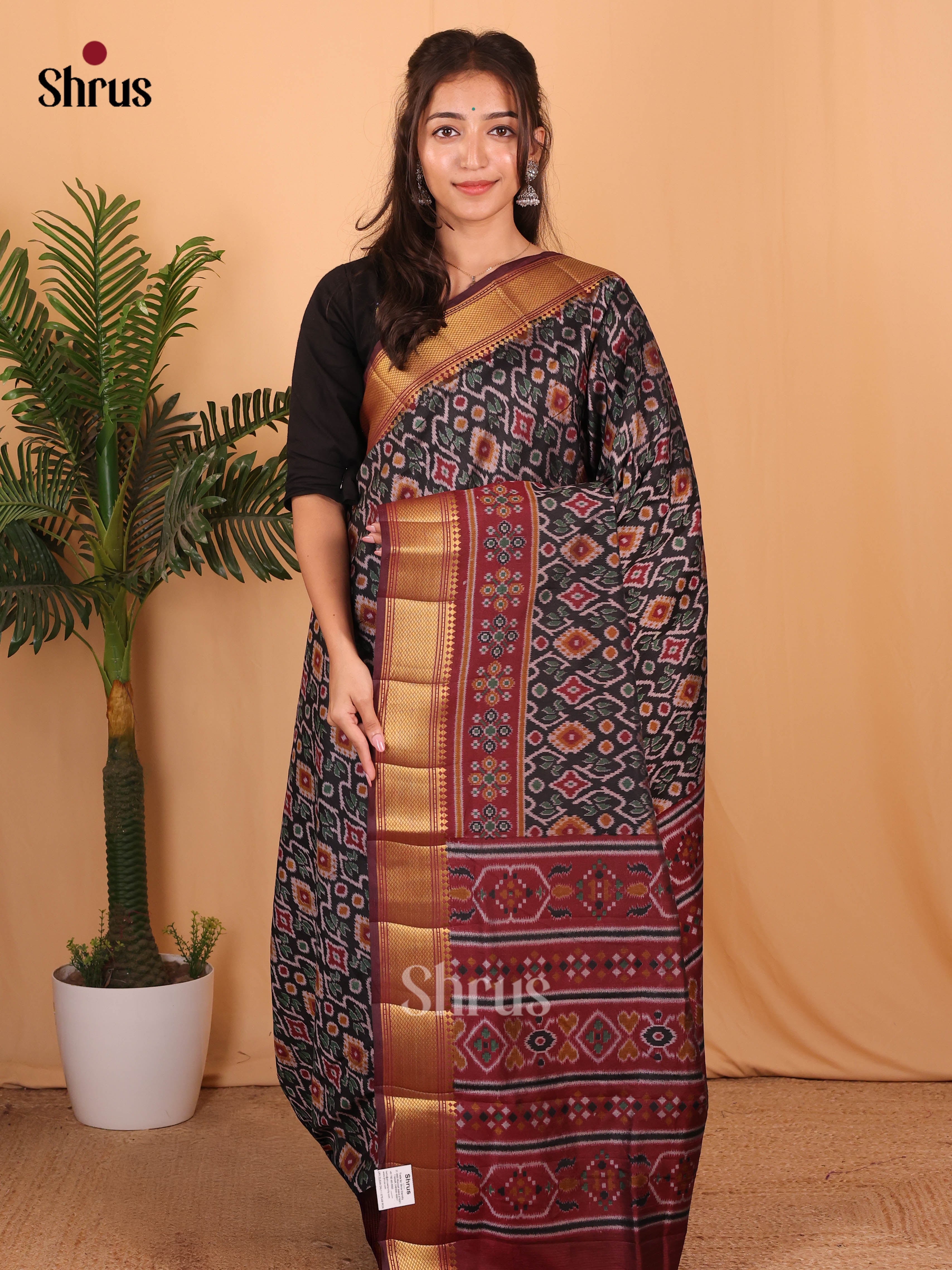 Black & Maroon - Semi Patola Saree - Shop on Shrus.com