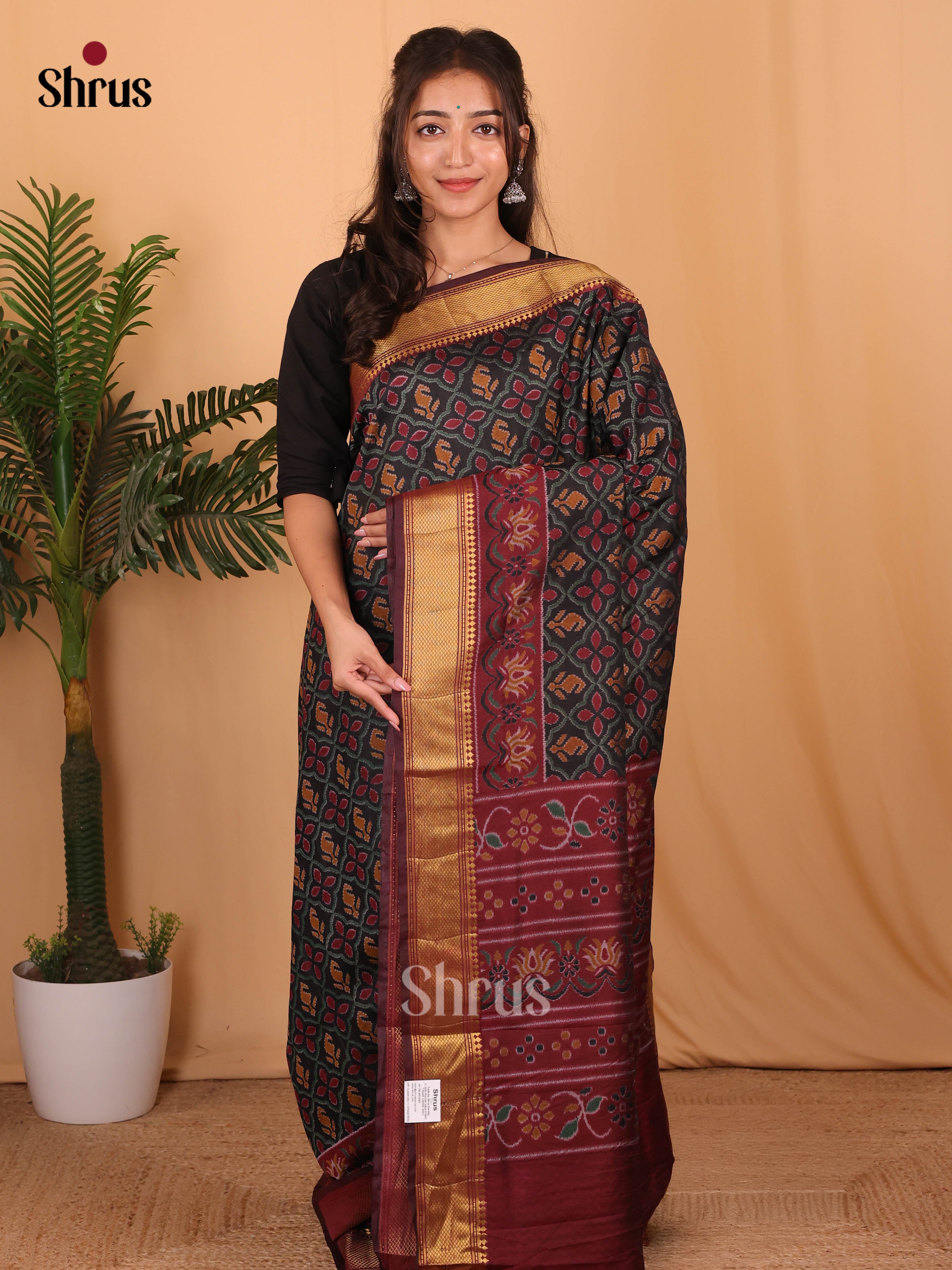 Black & Maroon - Semi Patola Saree - Shop on Shrus.com