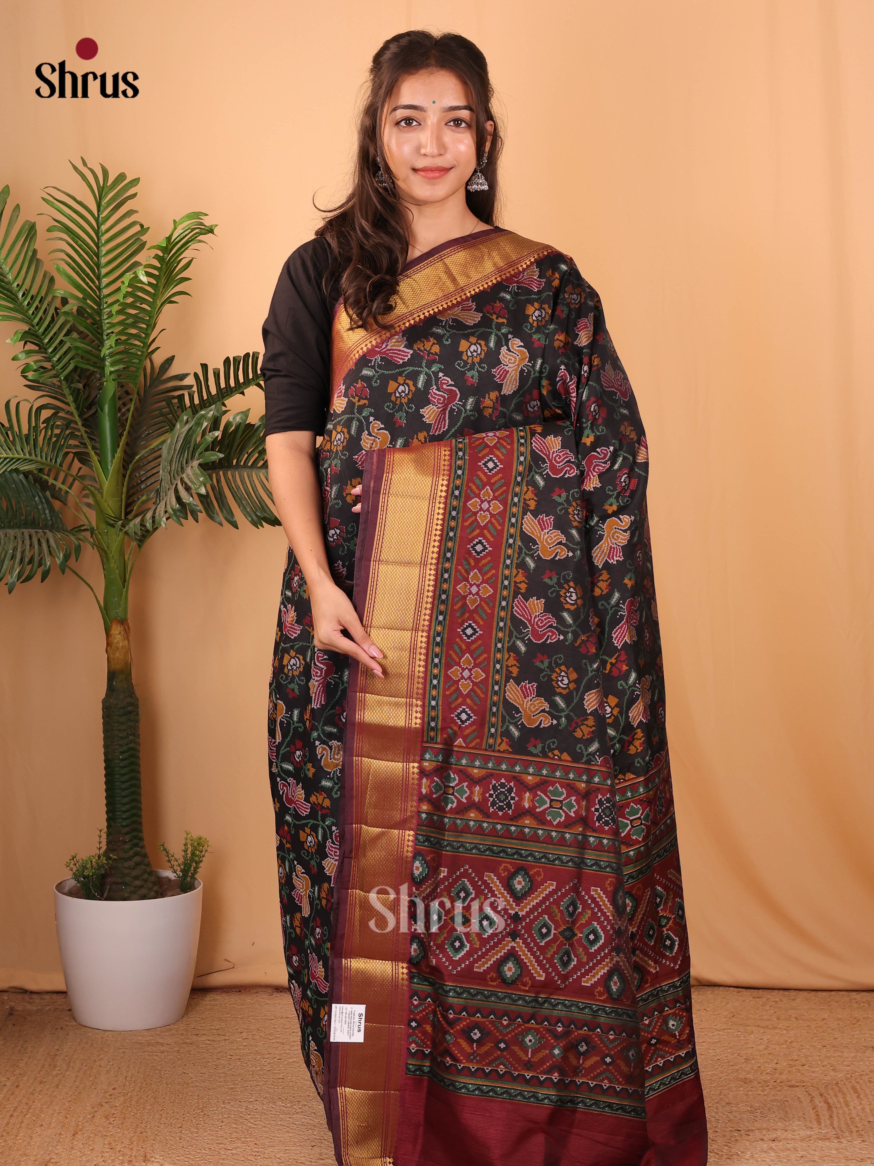 Black & Maroon- Semi Patola Saree - Shop on Shrus.com