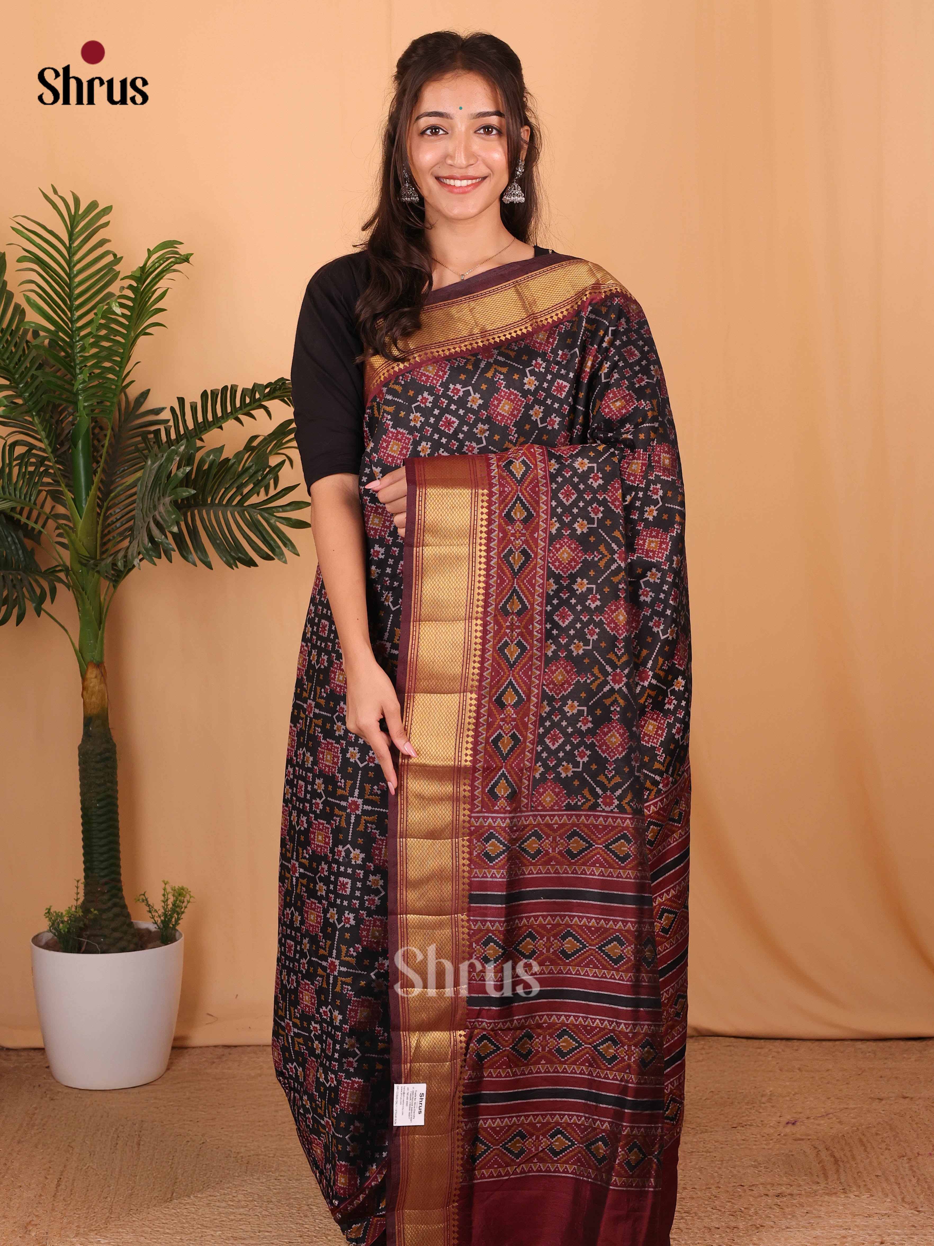 Black & Maroon - Semi Patola Saree - Shop on Shrus.com