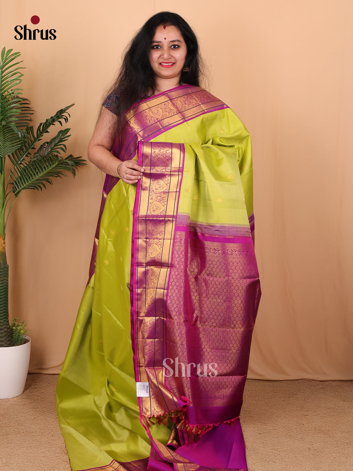 Green & Majenta - Kanchipuram silk Saree - Shop on Shrus.com