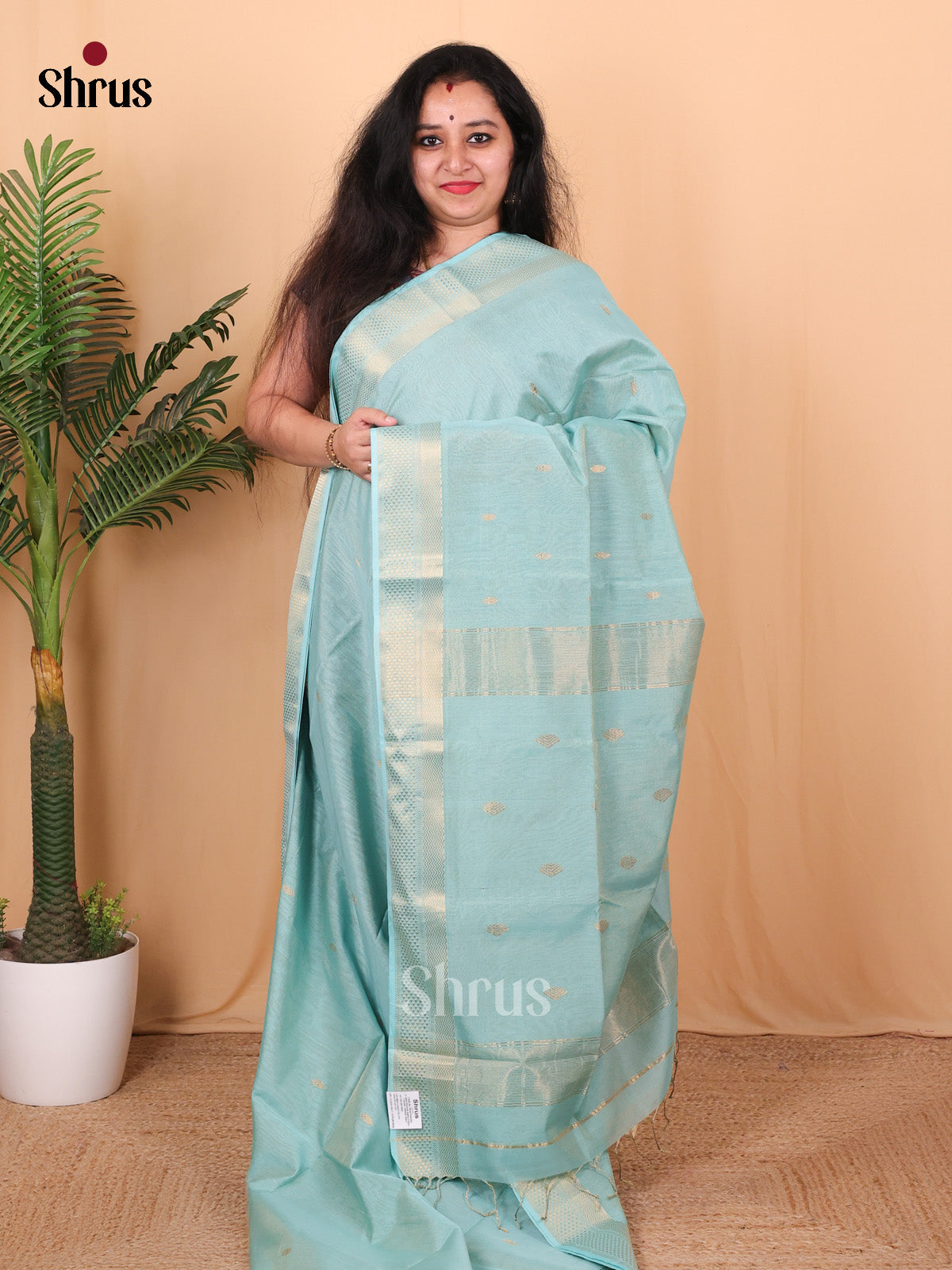 Lite Blue(Single Tone) - Maheshwari silkcotton Saree - Shop on Shrus.com