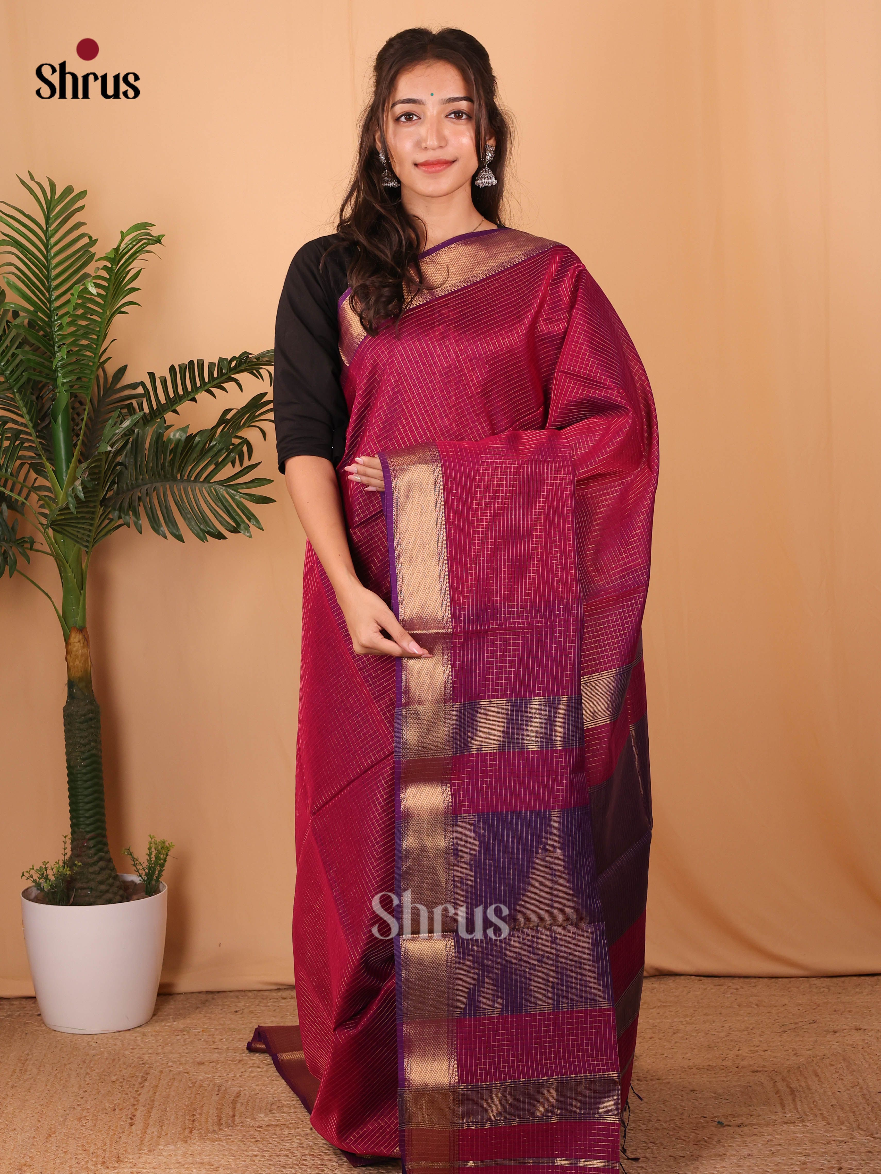 Purple & Violet - Maheshwari silkcotton Saree - Shop on Shrus.com