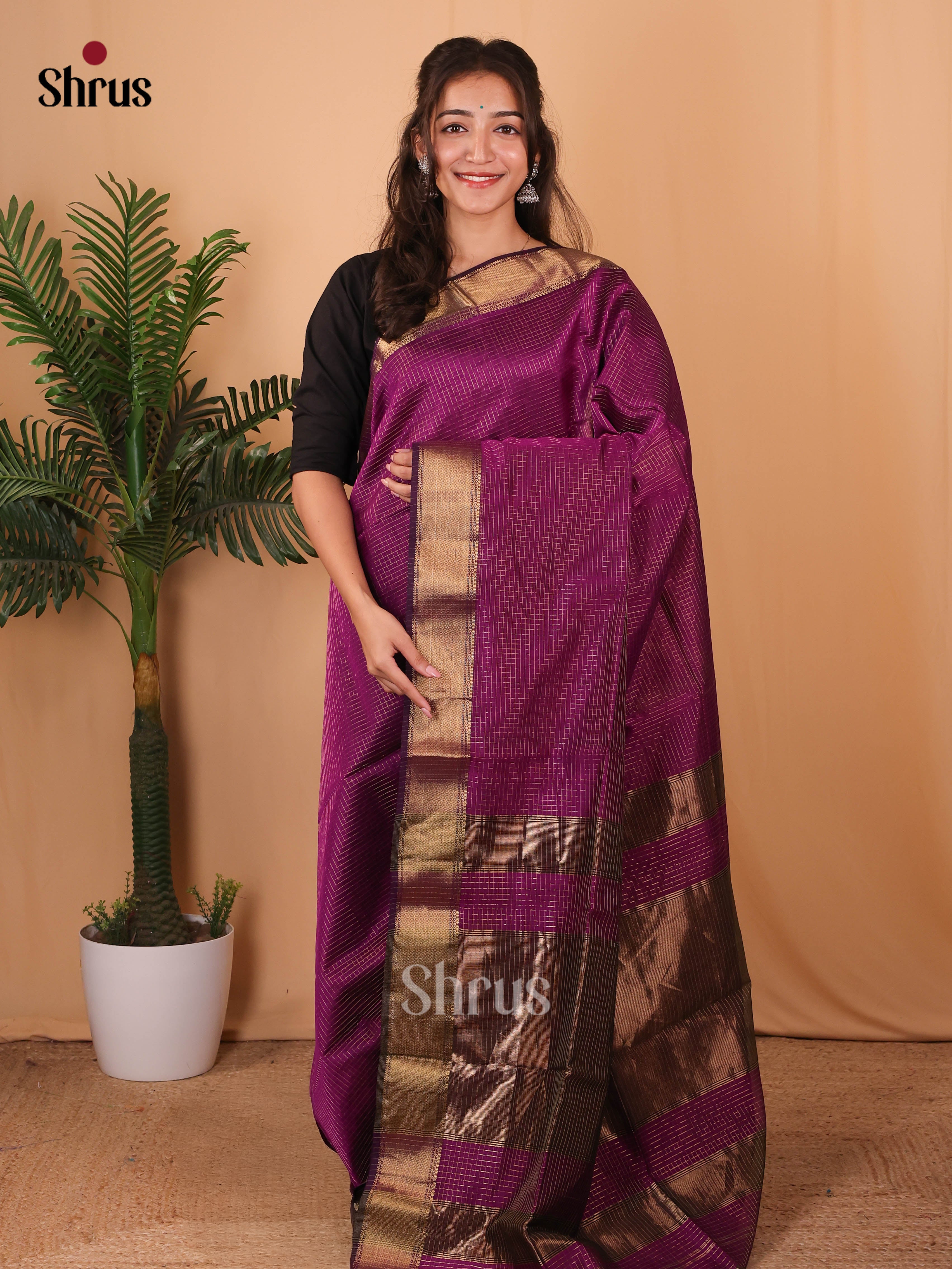 Purple & Violet - Maheshwari silkcotton Saree - Shop on Shrus.com