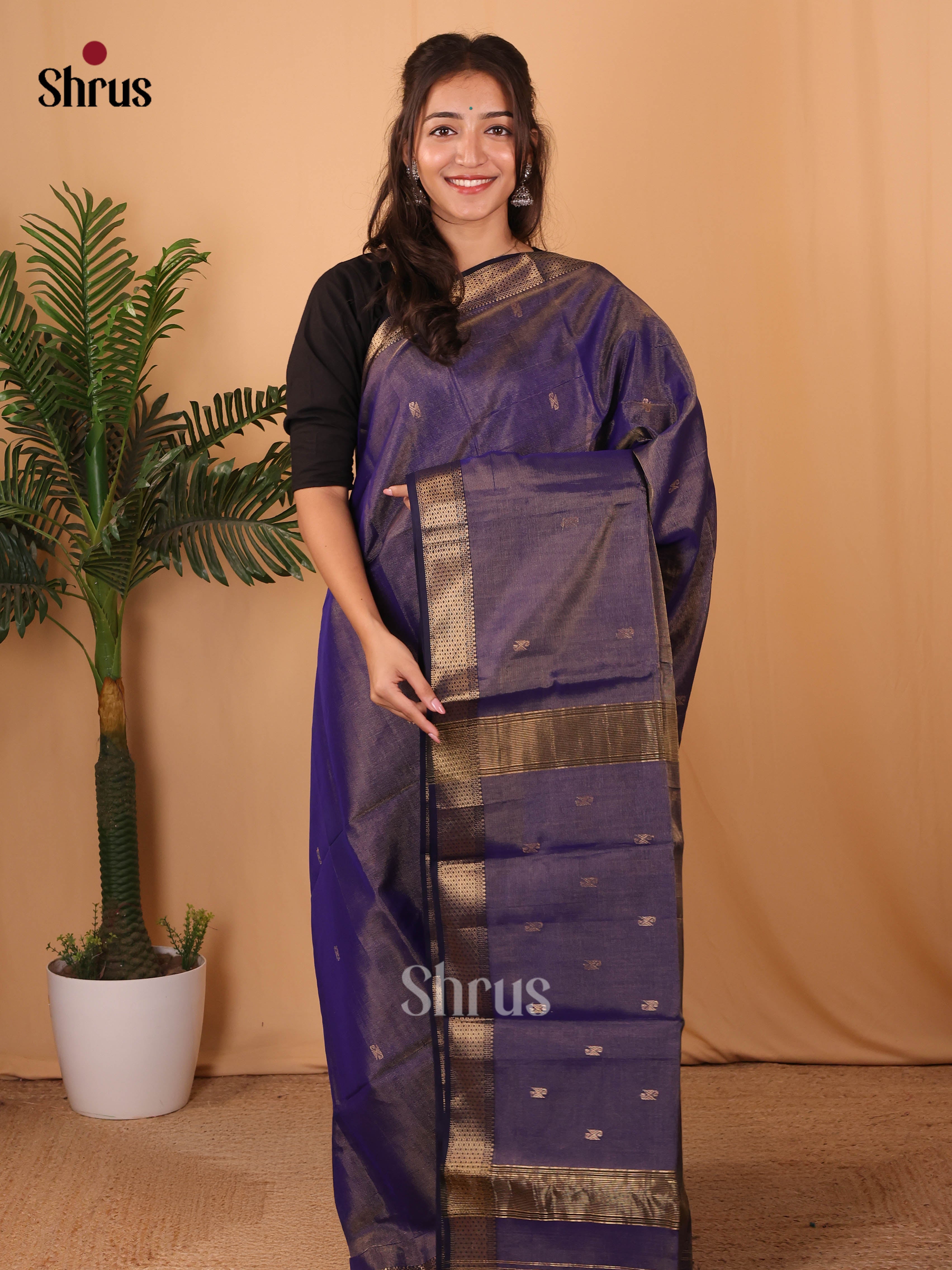 Violet & Blue - Maheshwari silkcotton Saree - Shop on Shrus.com
