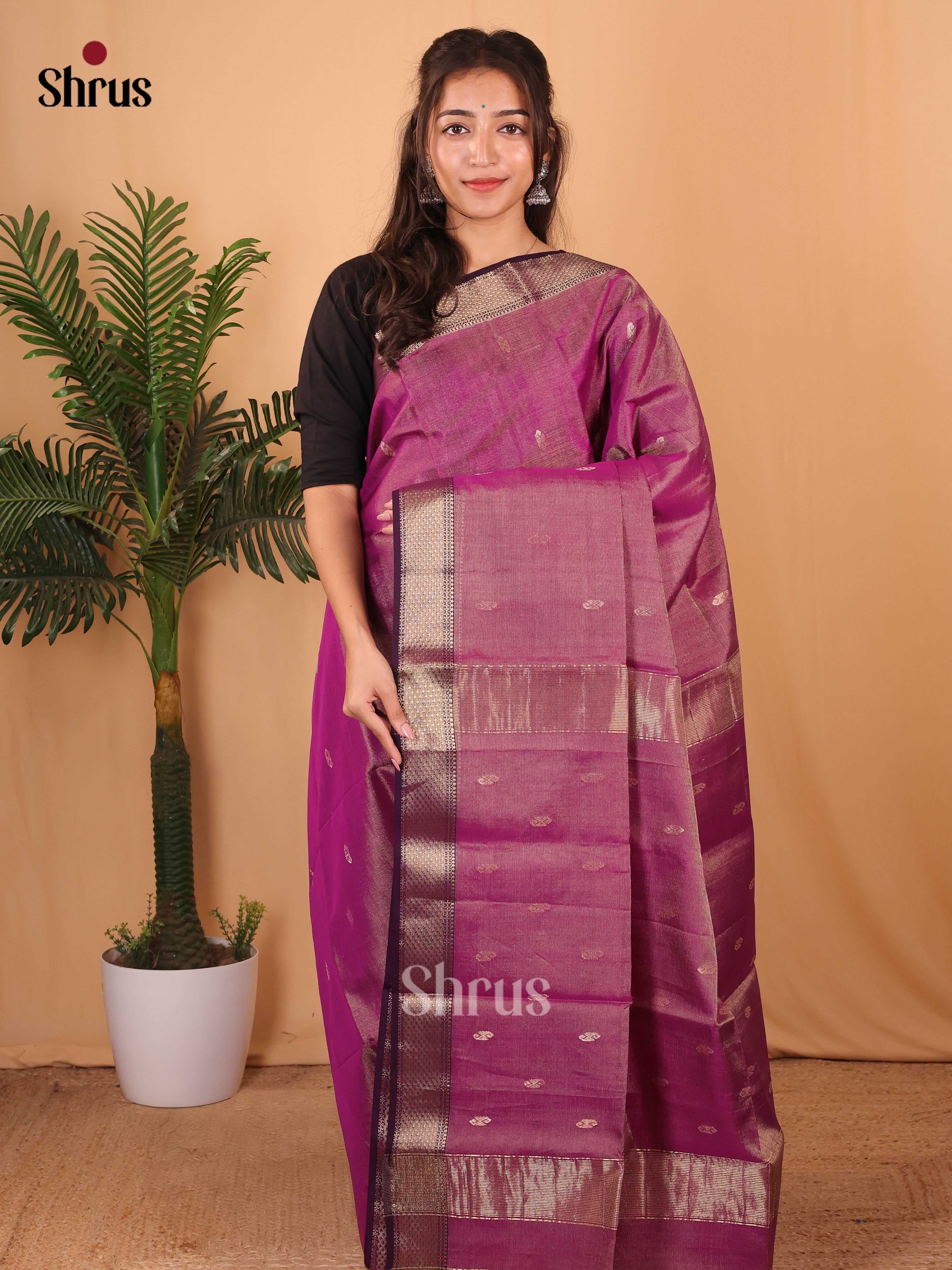 Purple & Violet - Maheshwari silkcotton Saree - Shop on Shrus.com