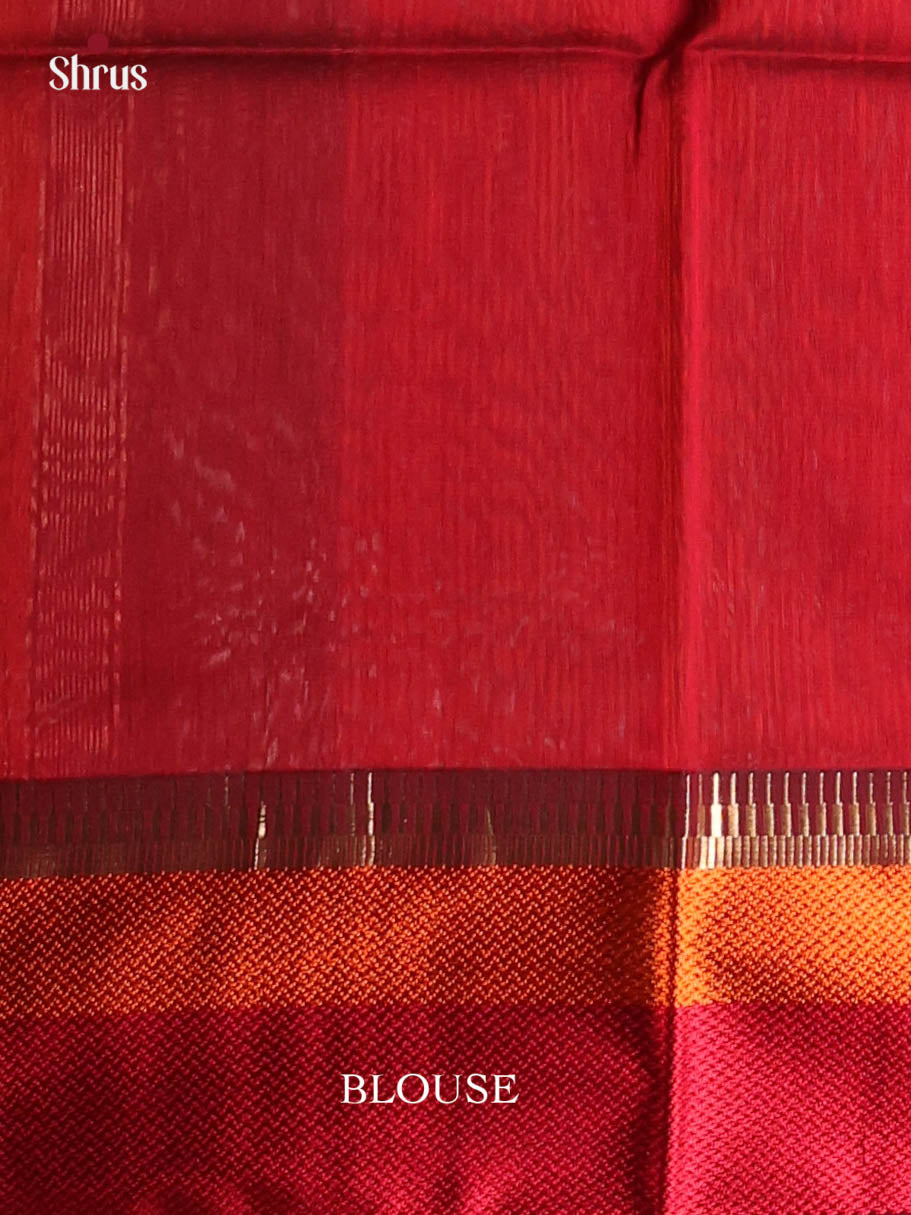 Green & Red - Maheshwari silkcotton Saree - Shop on Shrus.com