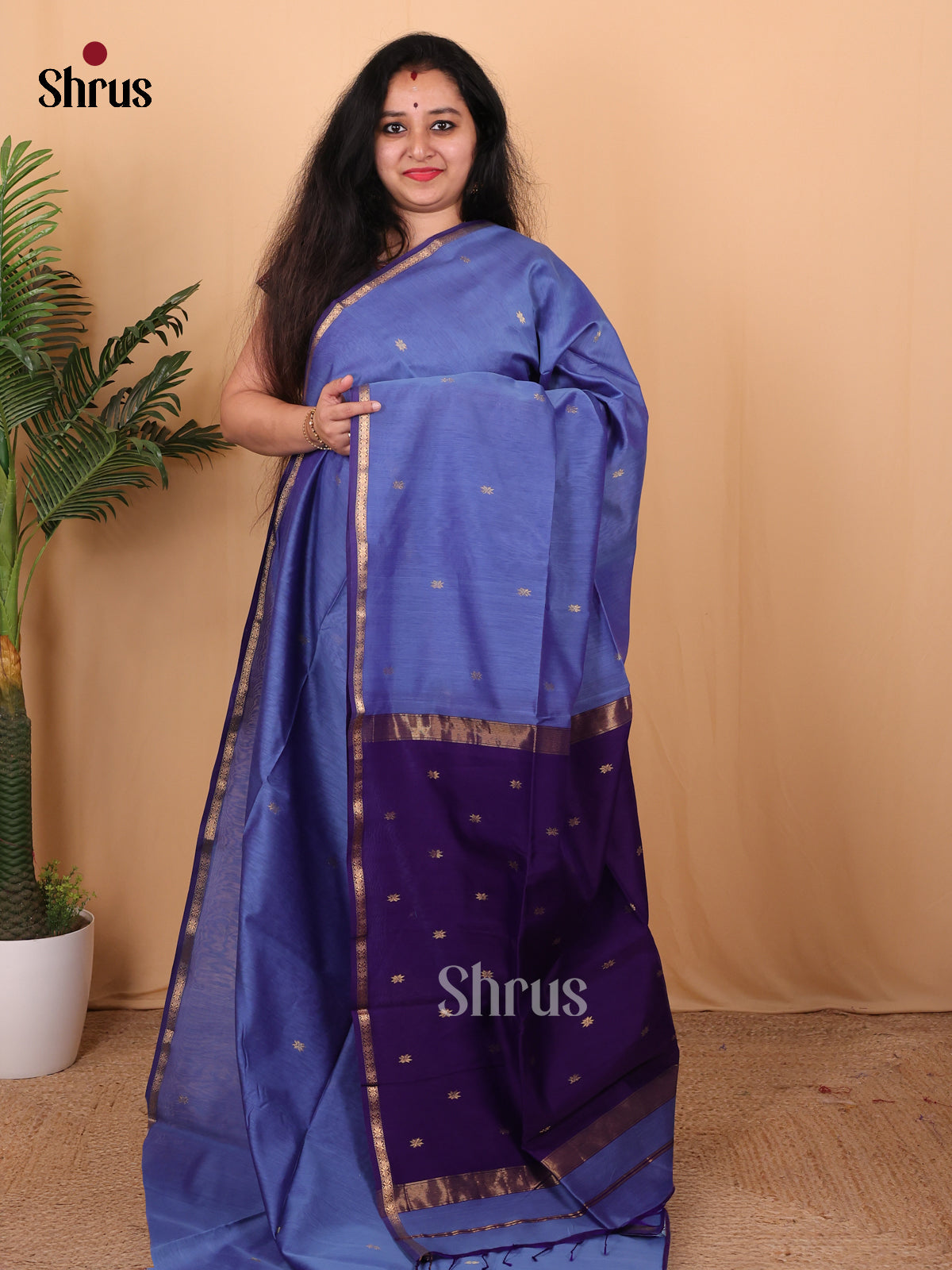 Blue & Violet - Maheshwari silkcotton Saree - Shop on Shrus.com