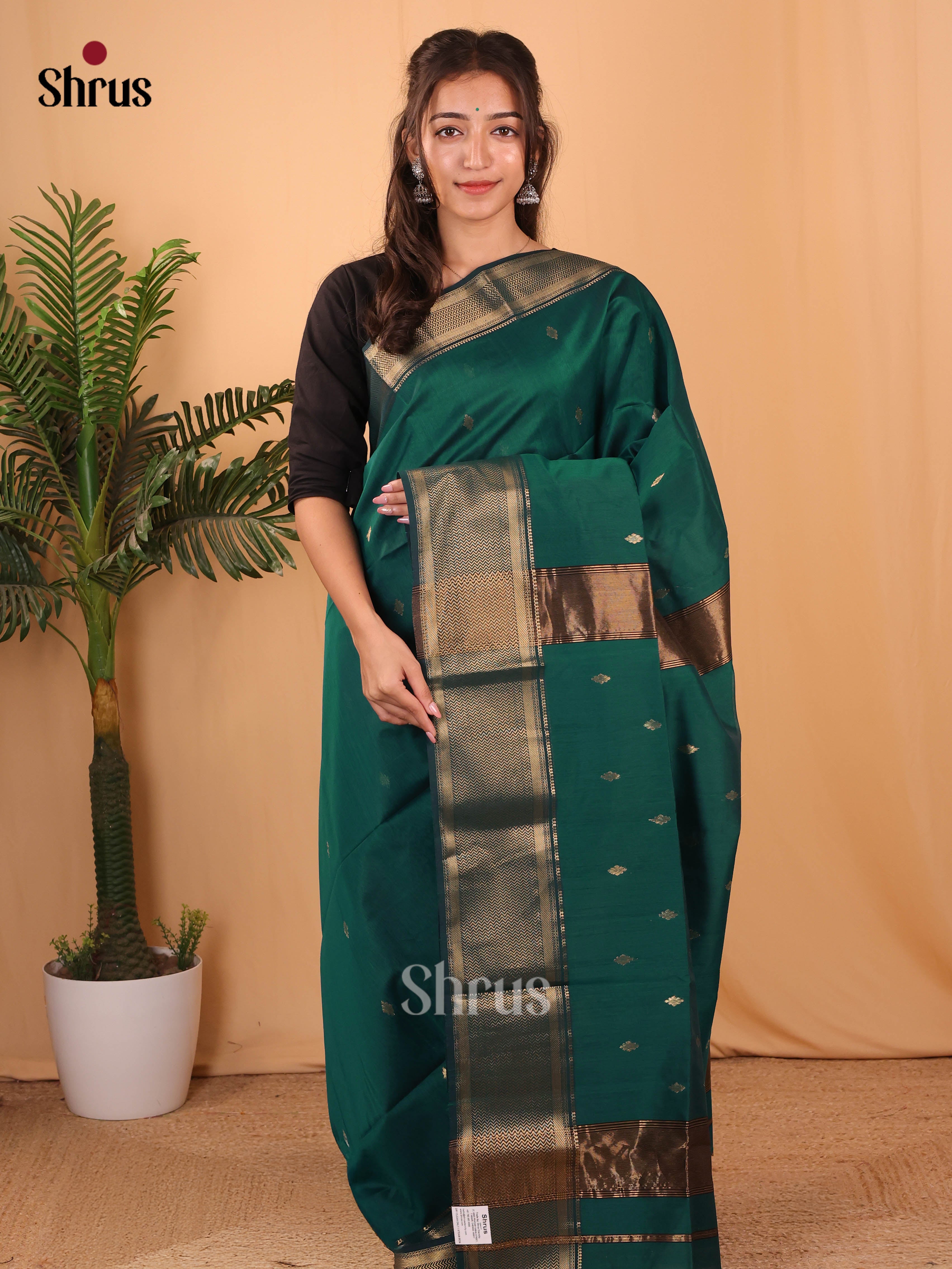 Green(Single Tone)- Maheshwari silkcotton Saree - Shop on Shrus.com